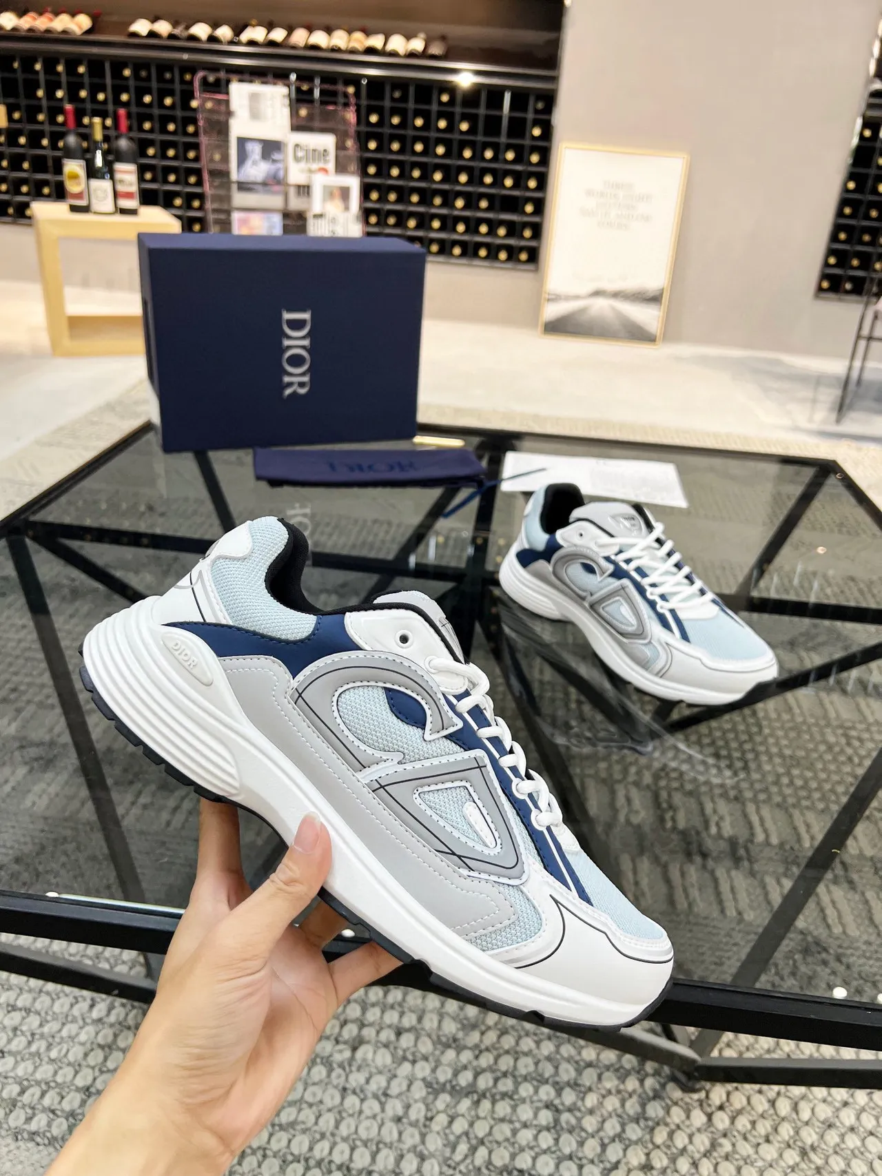 Dior B23 Layered Geometric Overlay Chunky Sneakers