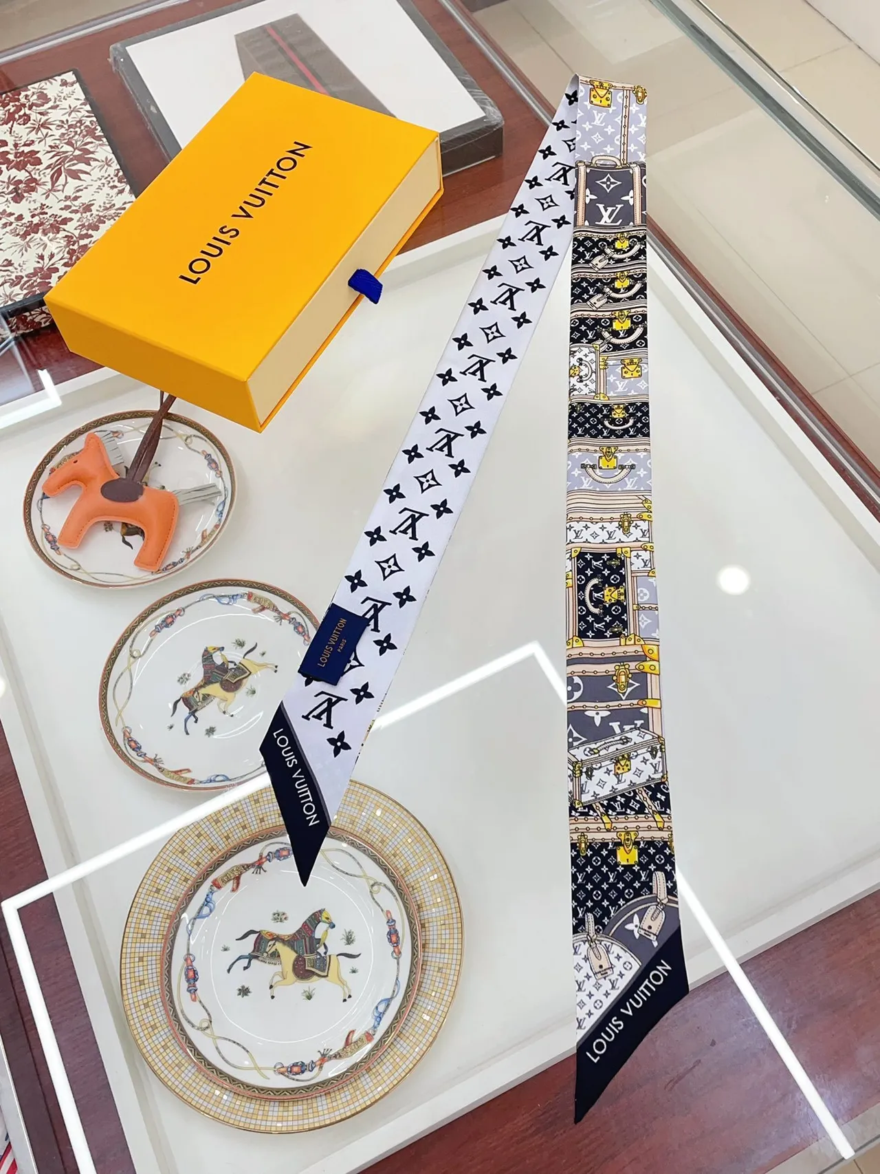 Louis Vuitton Trunk Motif Printed Silk Scarf