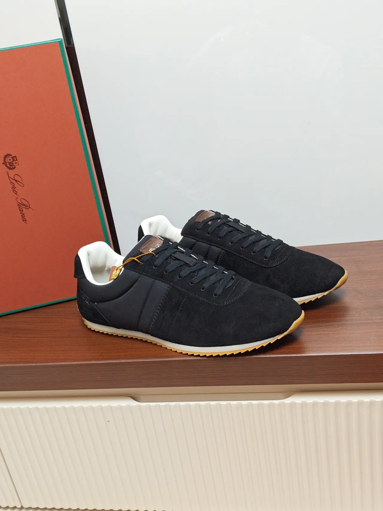 Loewe Black Beige Suede Upper Gum Rubber Sole Sneakers