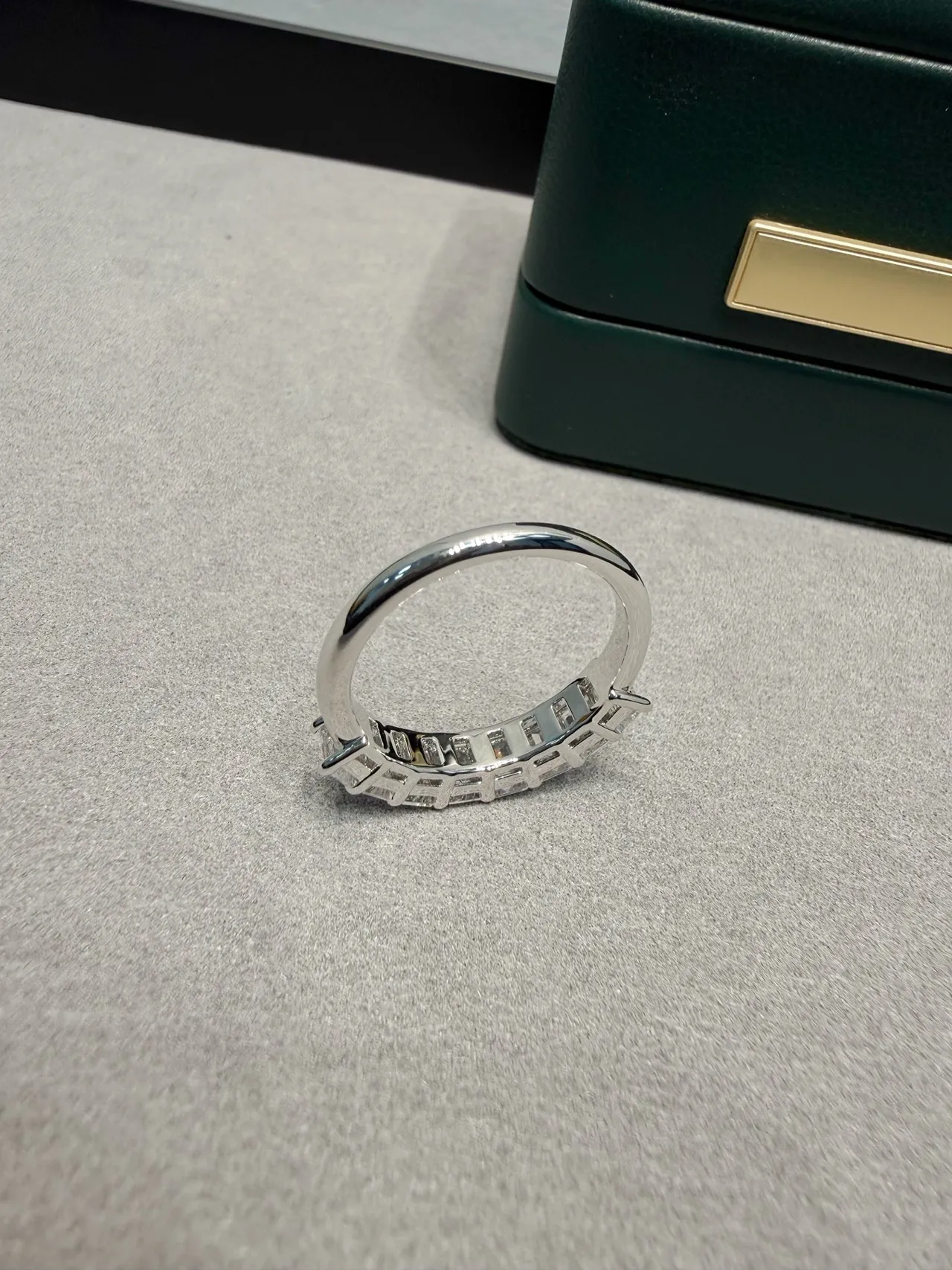 Tiffany & Co. Silver Navy Emerald-Cut Diamonds Shared-Prong Setting Ring