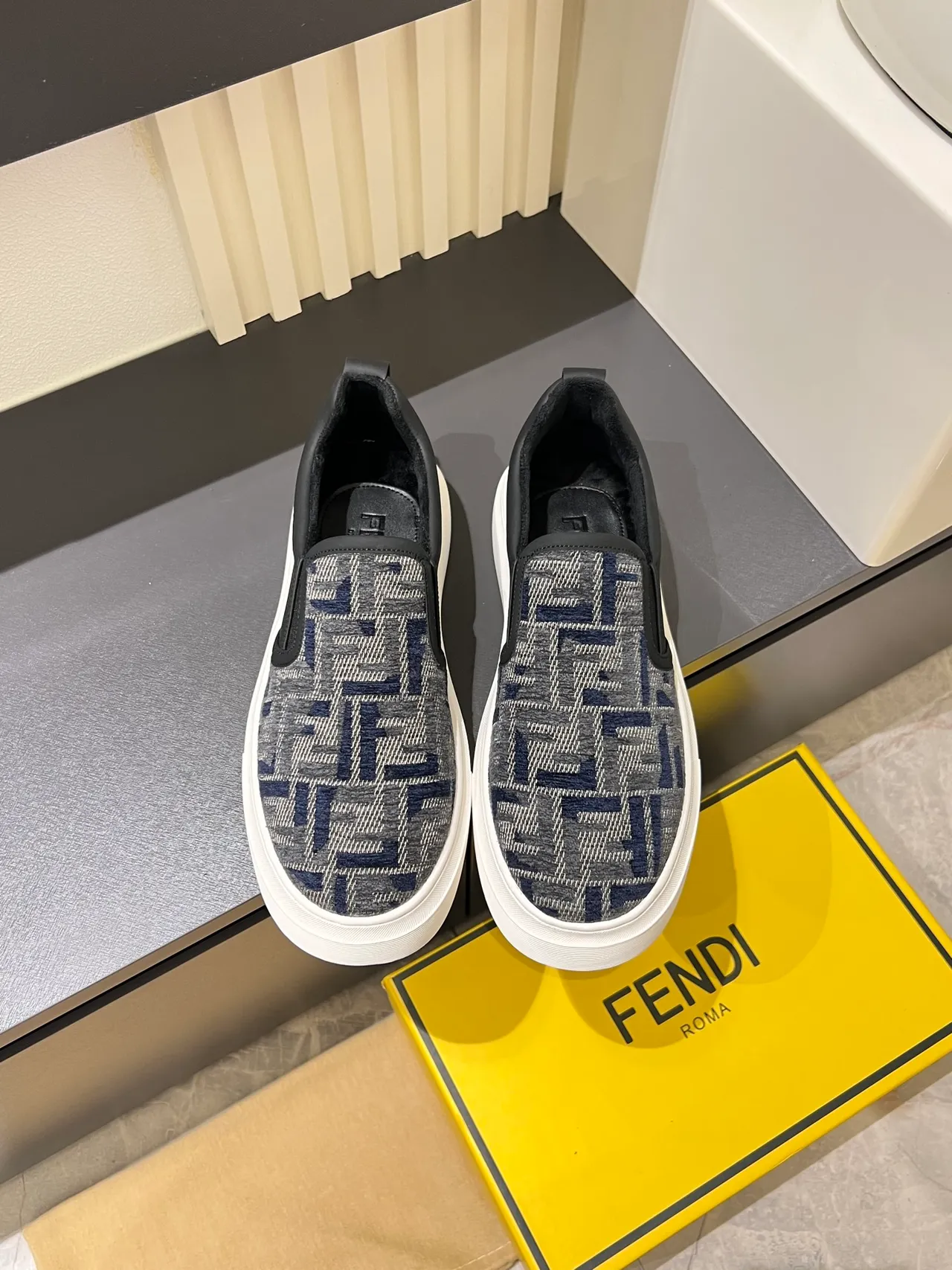 Supreme Slip-On Patterned Knit and Leather Lifestyle Sneakers