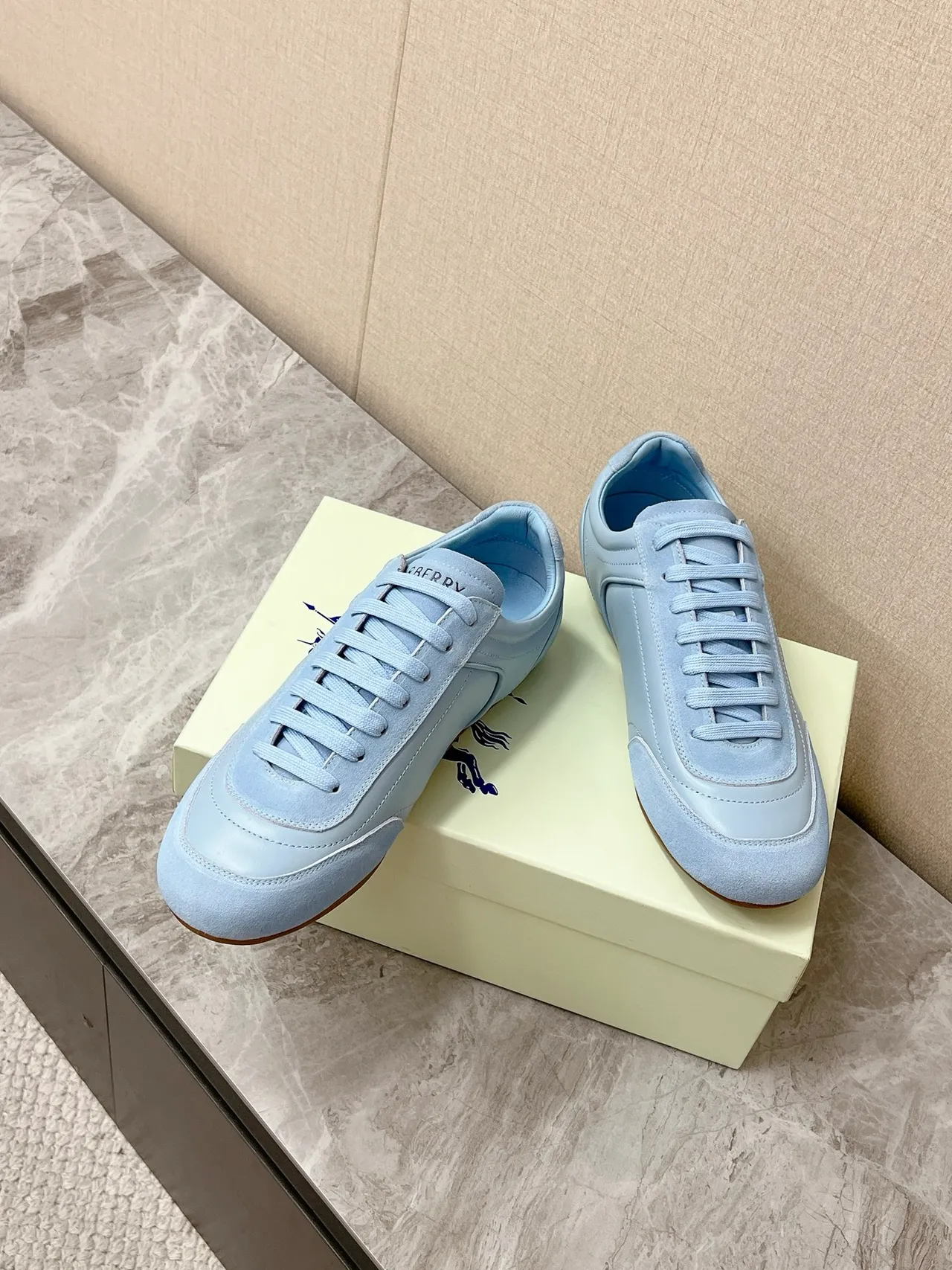 Burberry Knight Light Blue Suede-Leather Lifestyle Sneakers