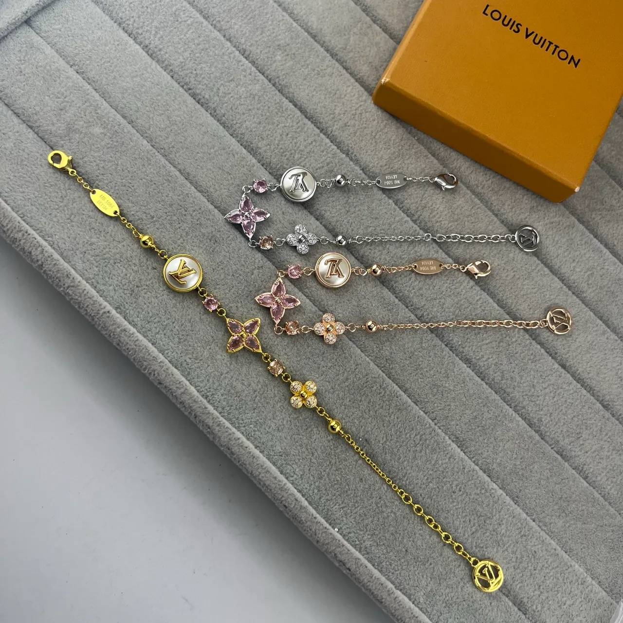 Louis Vuitton Flower Charm Bracelet Gold Pink Chain-Link Floral Bracelet