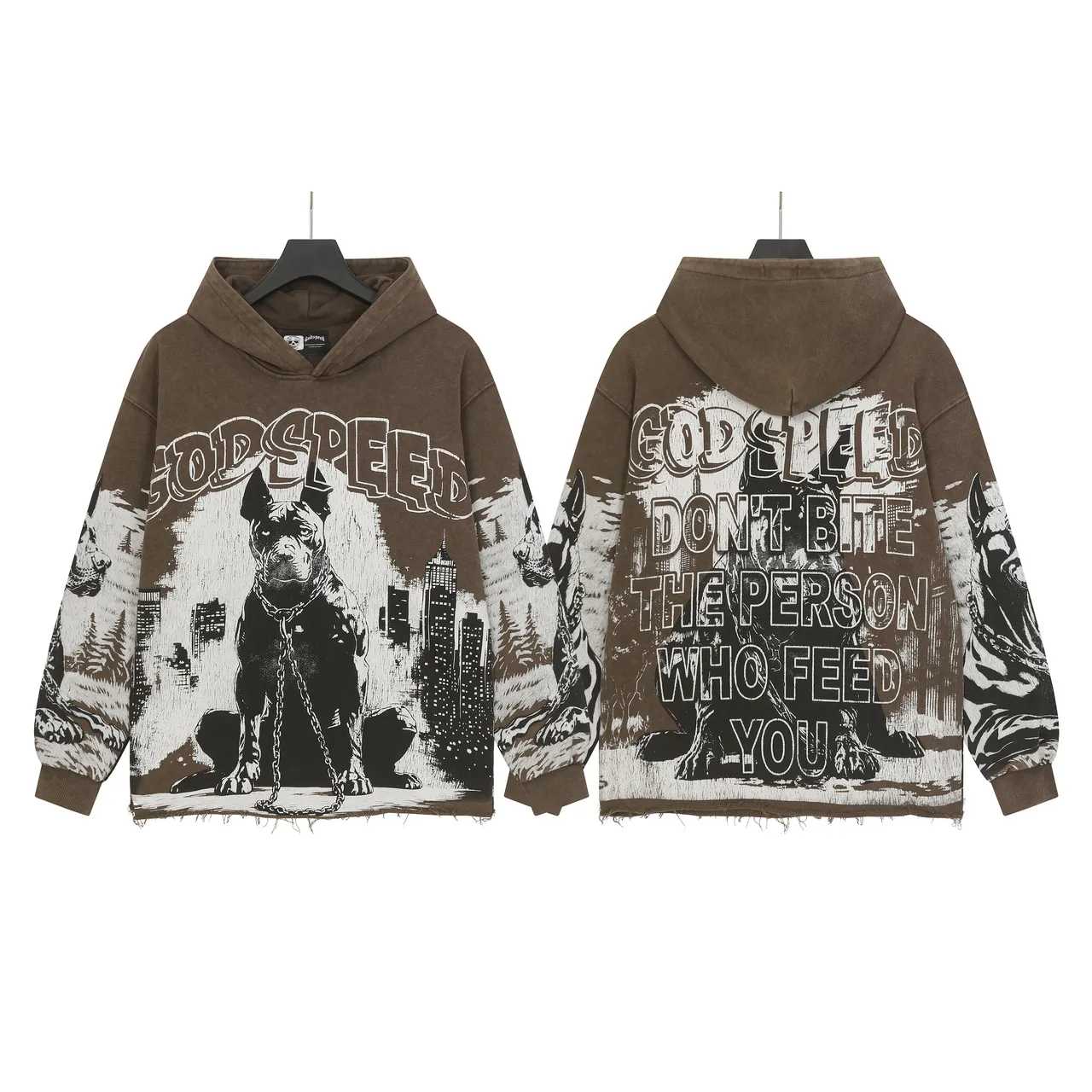 Godspeed Brown Black Oversized Fit Distressed Hem Hoodie