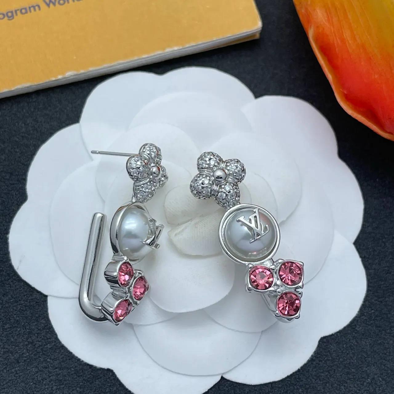 Louis Vuitton Floral Pearl and Pink Crystal Earrings