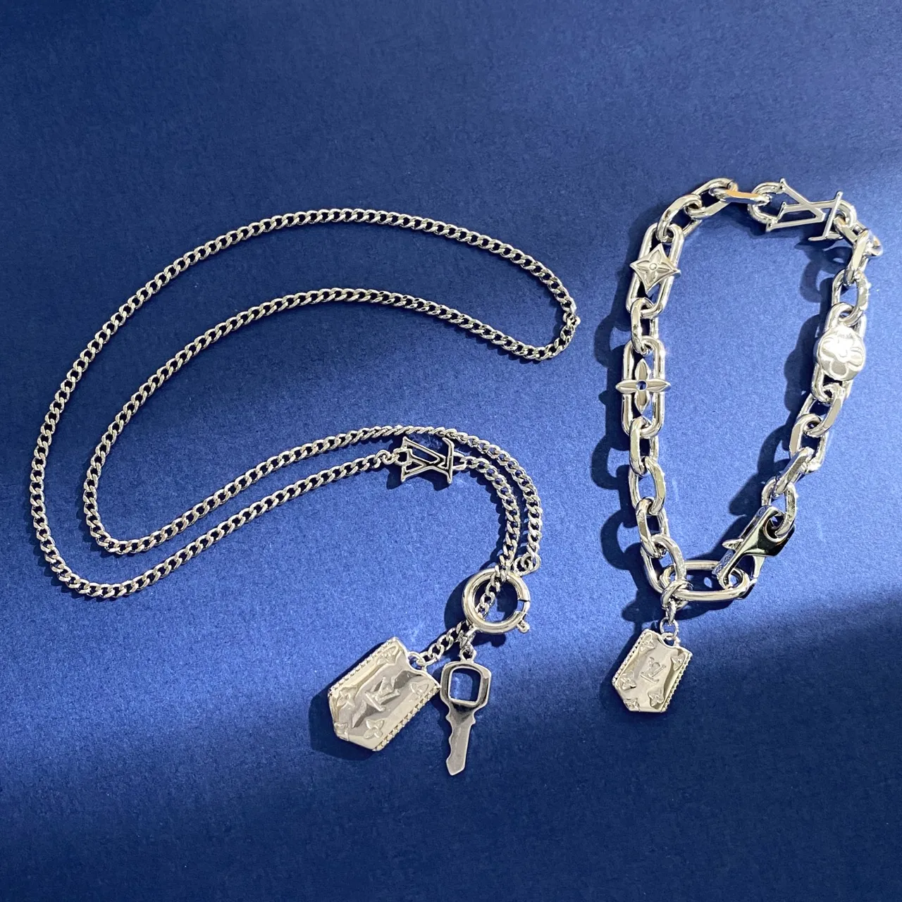 Louis Vuitton Gold Silver Double-Layered Chain Two-Tone Bracelet