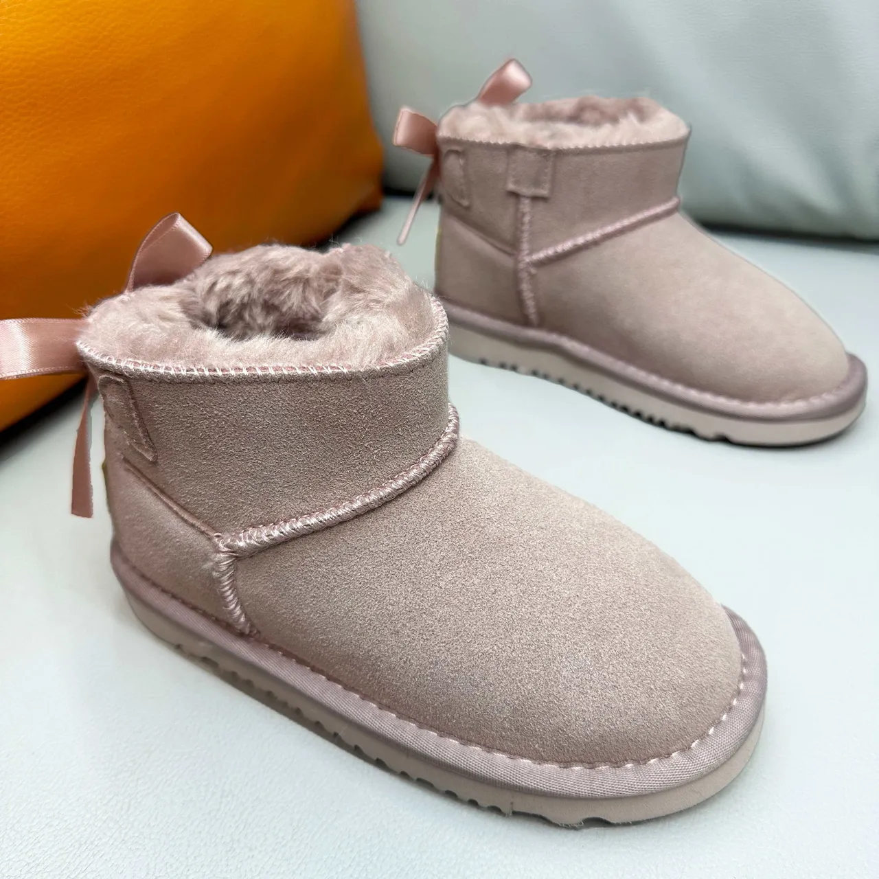 UGG Classic Mini Tan Suede Shearling-Lined Snow Boots