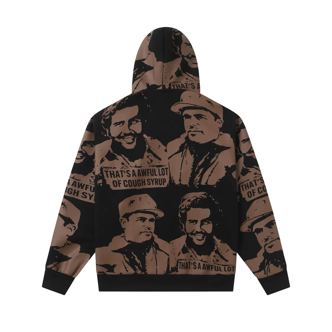 Black and Brown All-Over Print Zip-Front Hoodie and Pants Tracksuit