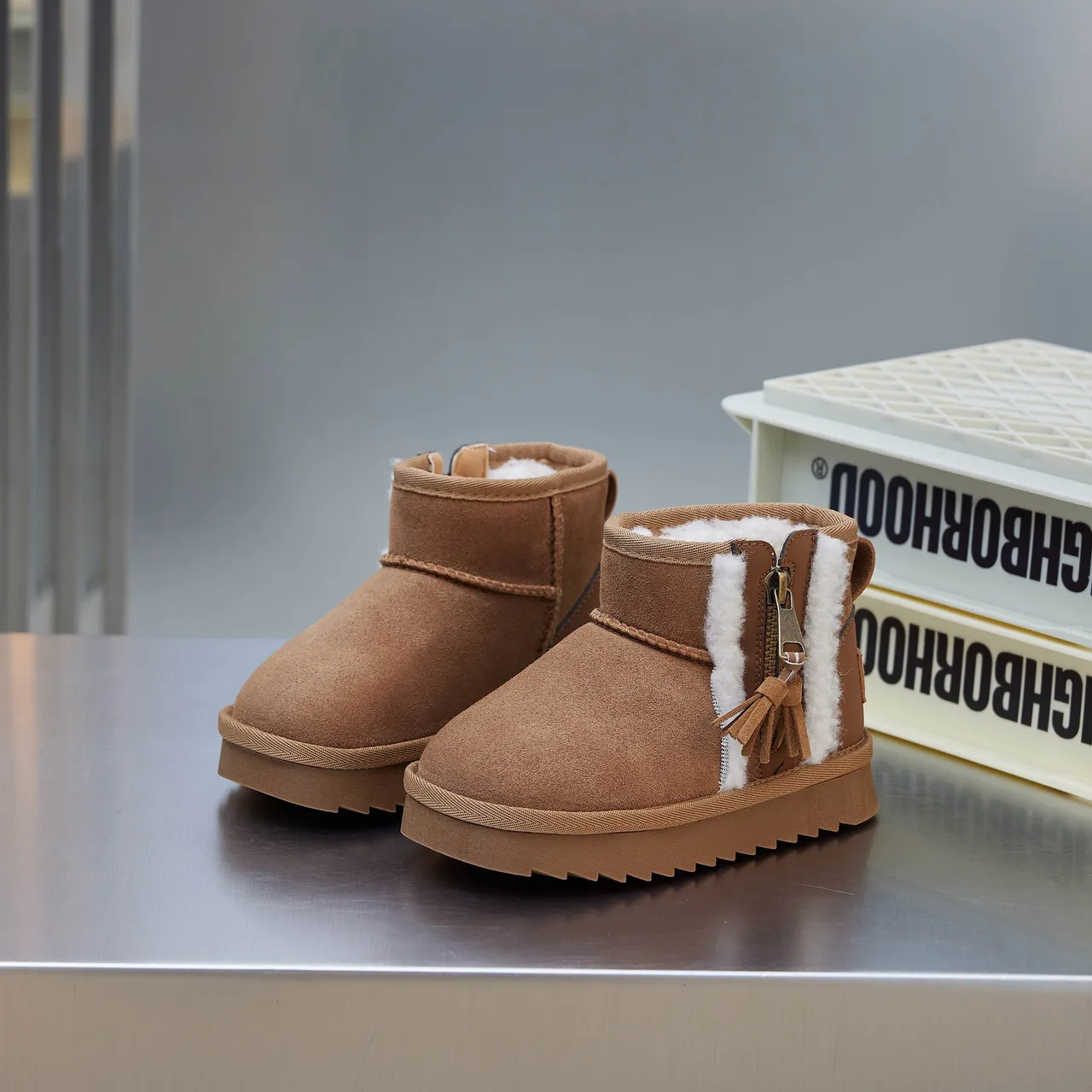 UGG Brown Beige Suede Upper Shearling-Lined Snow Boots