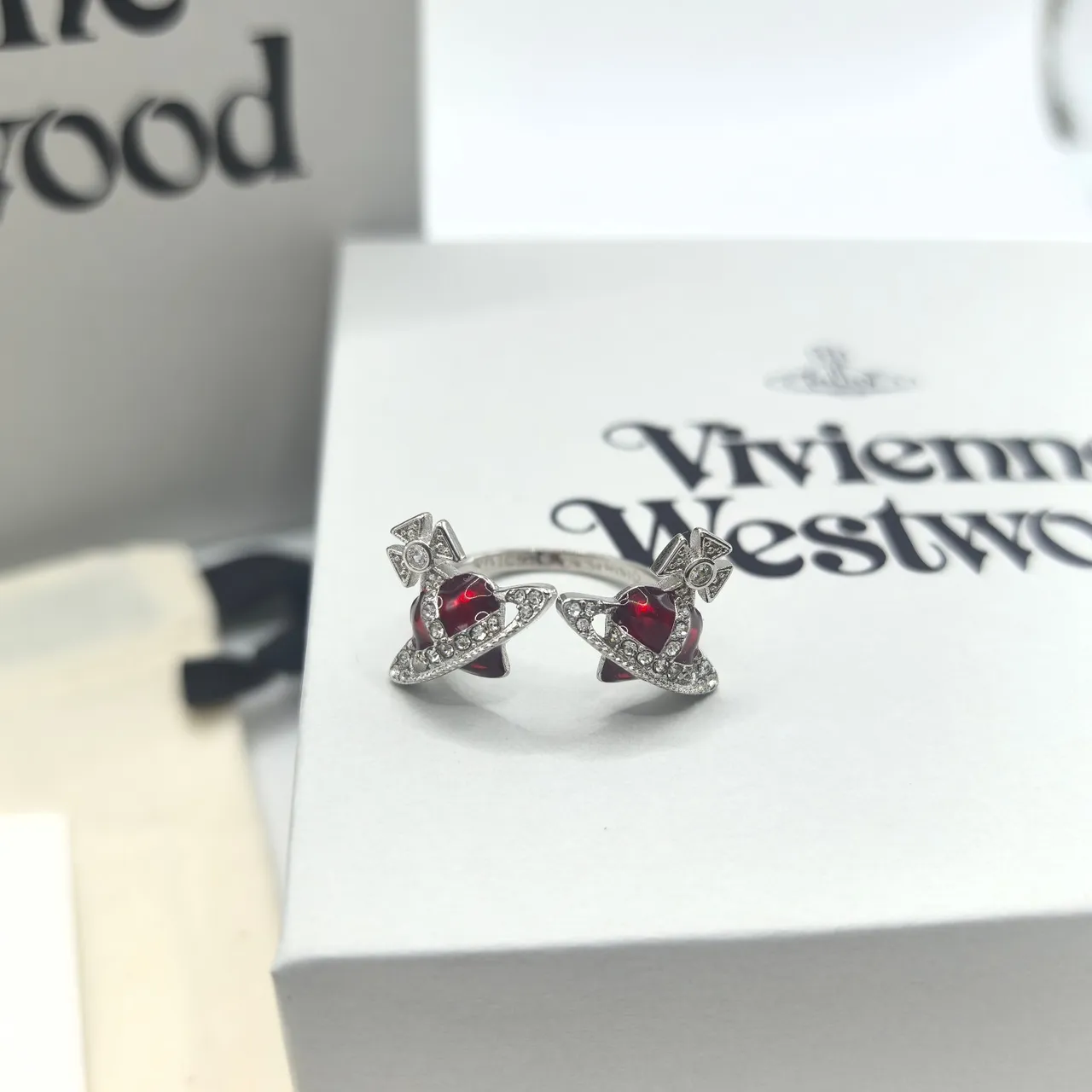 Vivienne Westwood Orb Ring Black Red Motif Pavé Crystal Detailing Ring