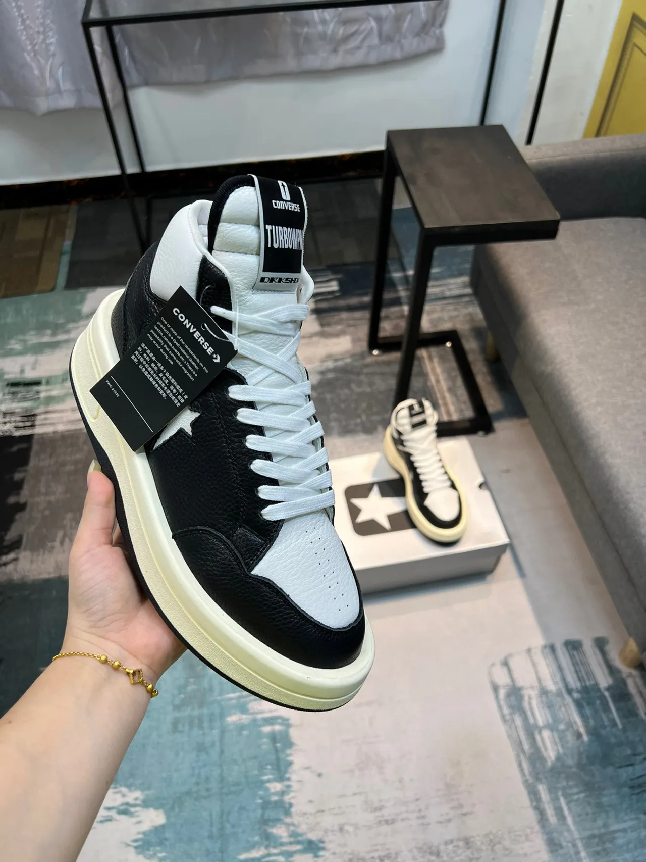 Converse Black White High-Top Leather-and-Perforated-Upper Lifestyle Sneakers