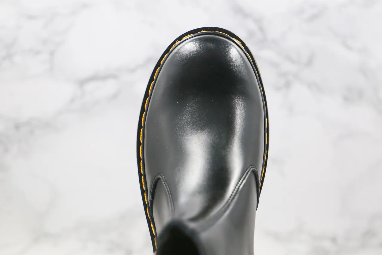 Dr. Martens Chelsea Boot Black Yellow Smooth Leather Welt Stitching Chelsea Boots