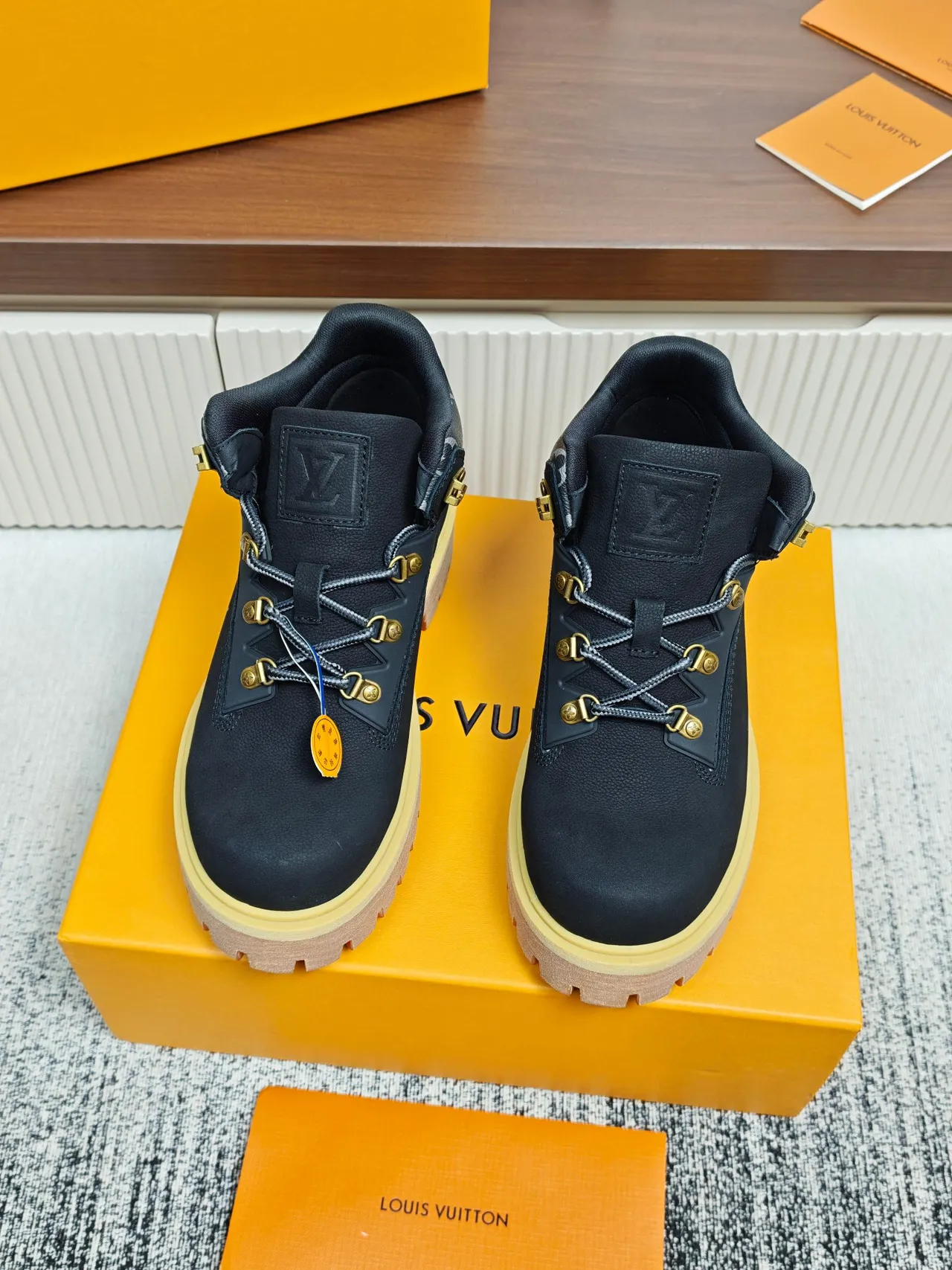 Louis Vuitton Black Monogram Collar Work Boot