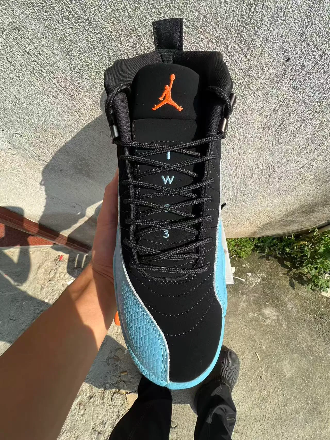 Air Jordan 12 Black Light Blue Orange Basketball Shoes