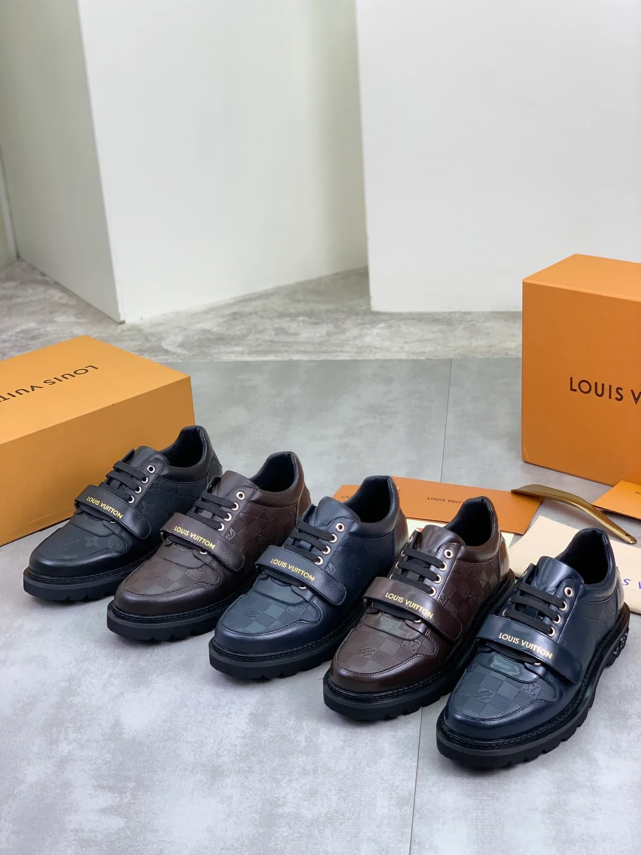 Louis Vuitton Run Away Black Gold Monogram Leather Dual-Lace And Strap Closure Casual Shoes