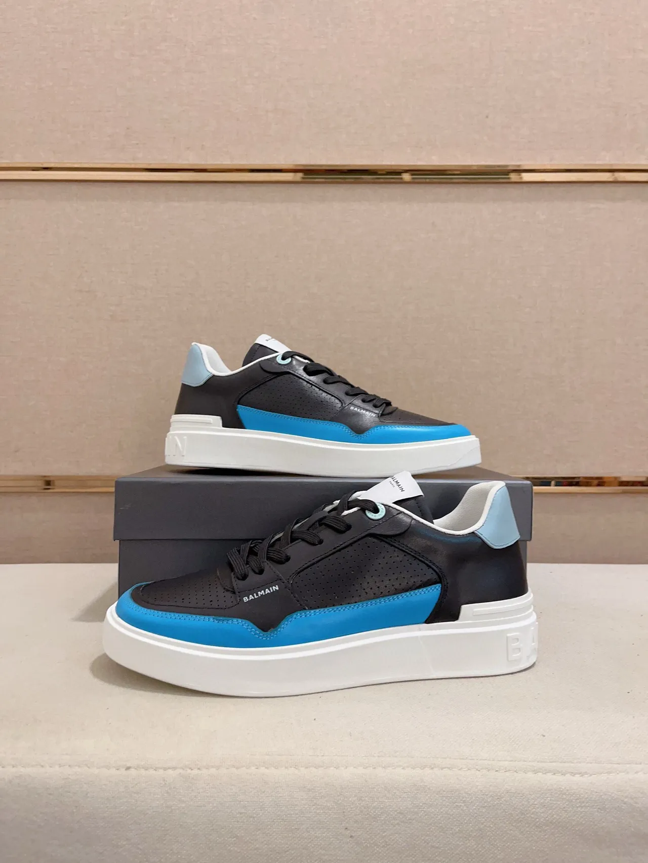 Balmain B-Court Black and Blue Platform Lifestyle Sneakers