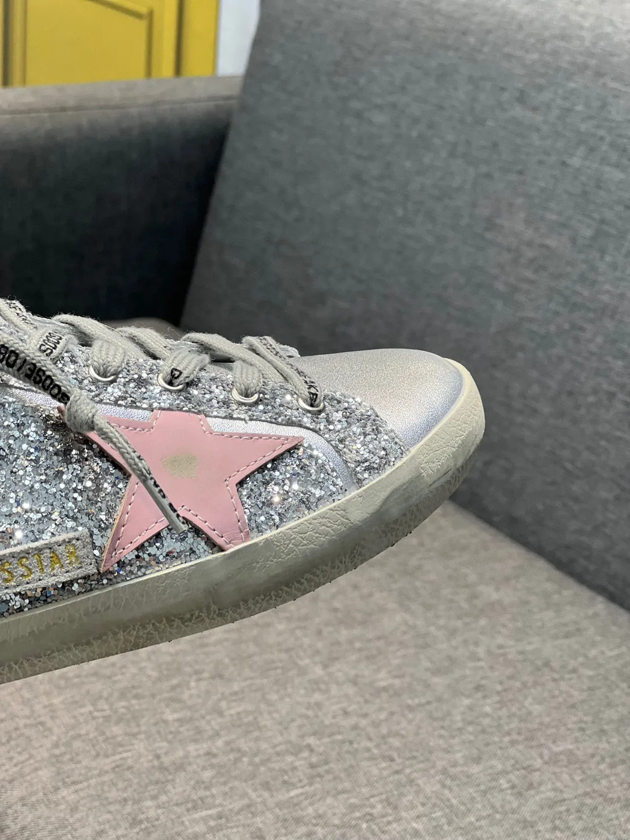 Golden Goose Superstar Silver Glitter Pink Star Lifestyle Sneakers