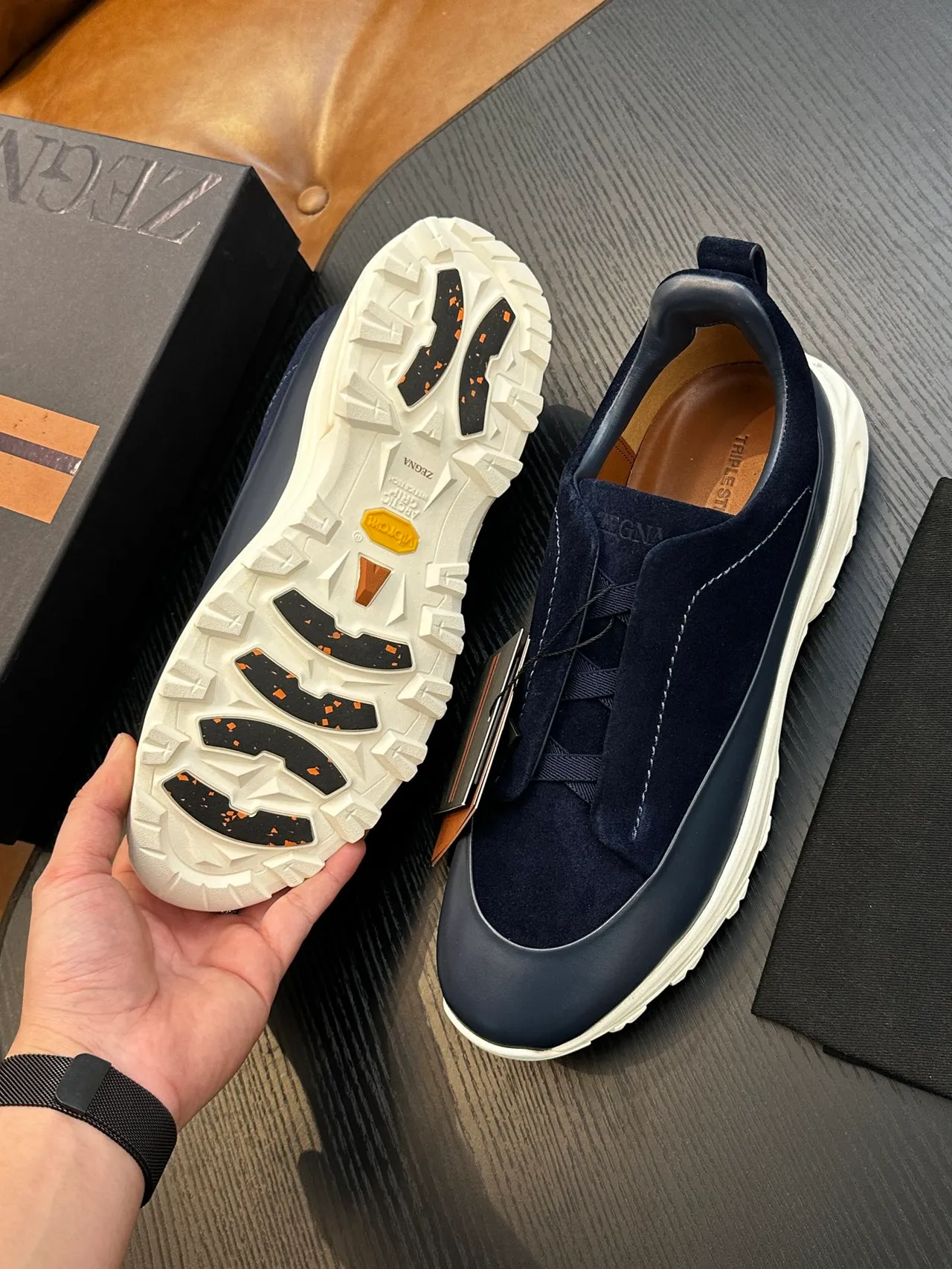 Zegna Navy Suede Slip-On Lifestyle Sneakers