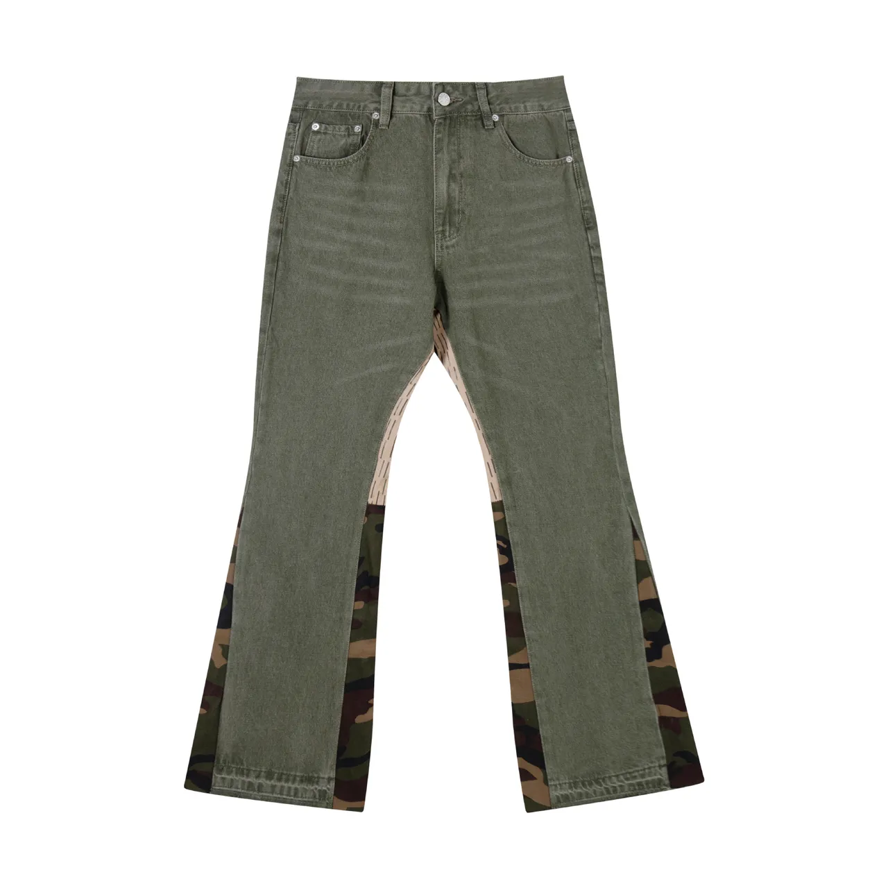 Gallery Dept Olive Green Camouflage Side Panel Flared Jeans
