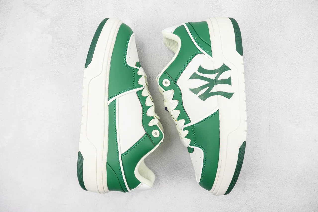 New Era Green White Platform Sole Leather-Paneled Upper Lifestyle Sneakers