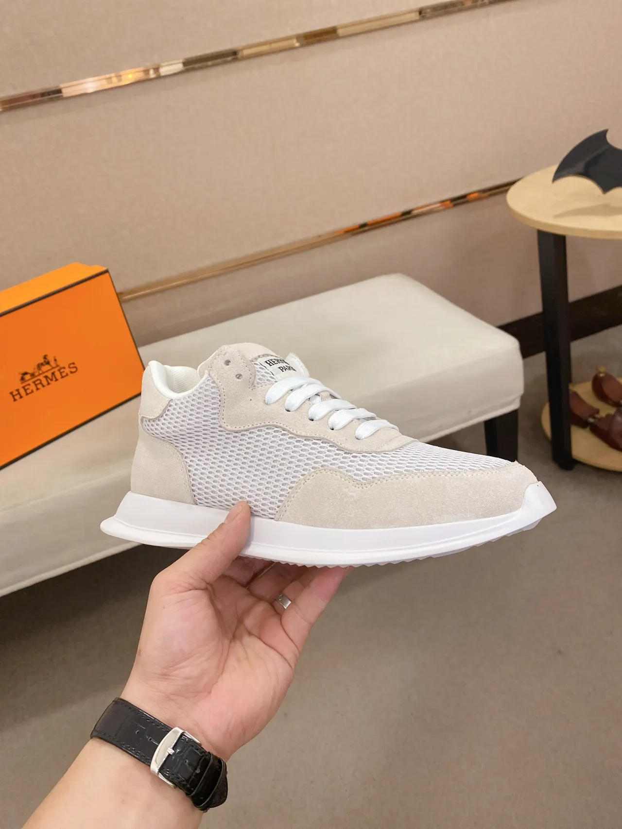 Hermès Beige Mesh and Suede Lifestyle Sneaker