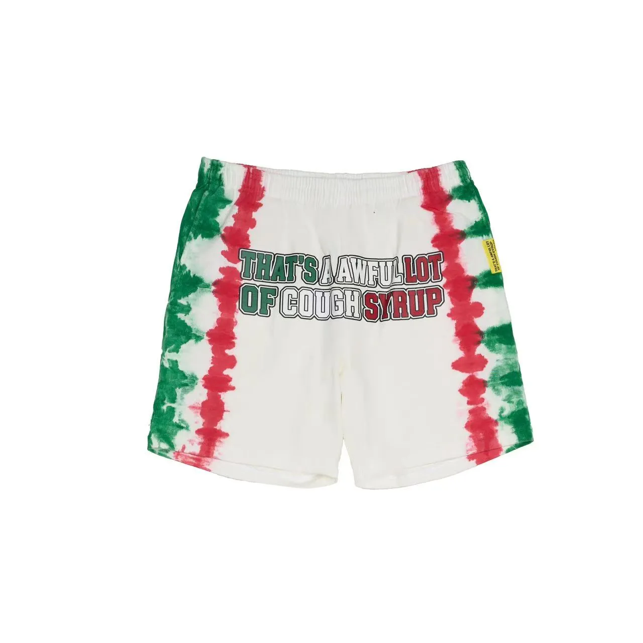 Multicolor Tie-Dye Side Panels Bold Vertical And Horizontal Text Graphics Shorts