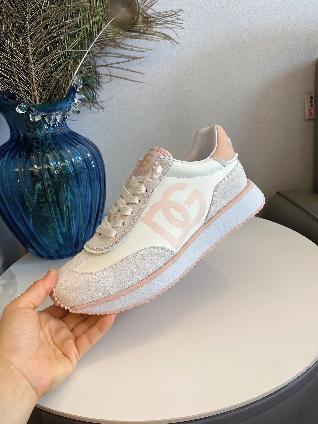 DC Shoes Beige Pink Platform Sole Suede And Synthetic Upper Lifestyle Sneakers