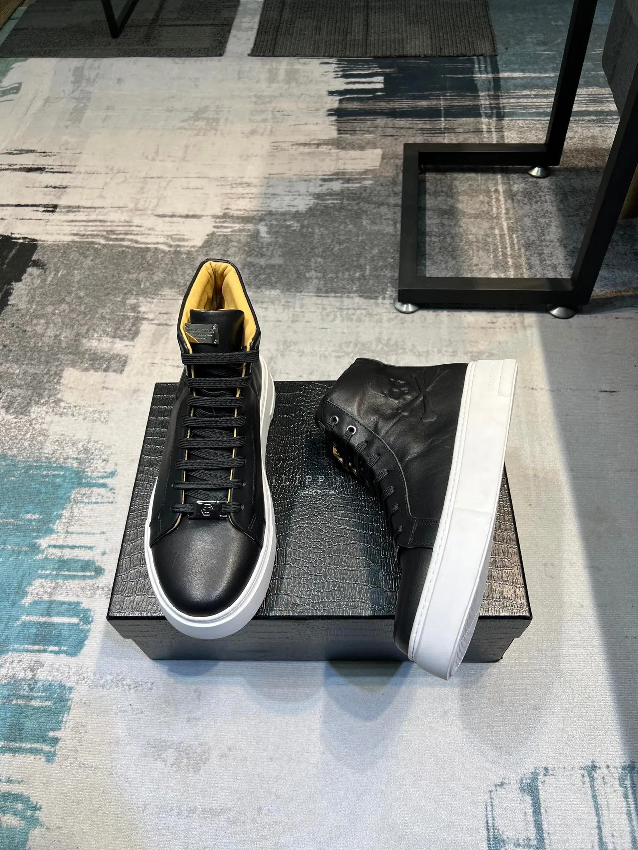 Philipp Plein Black White High-Top Leather Upper Lifestyle Sneakers