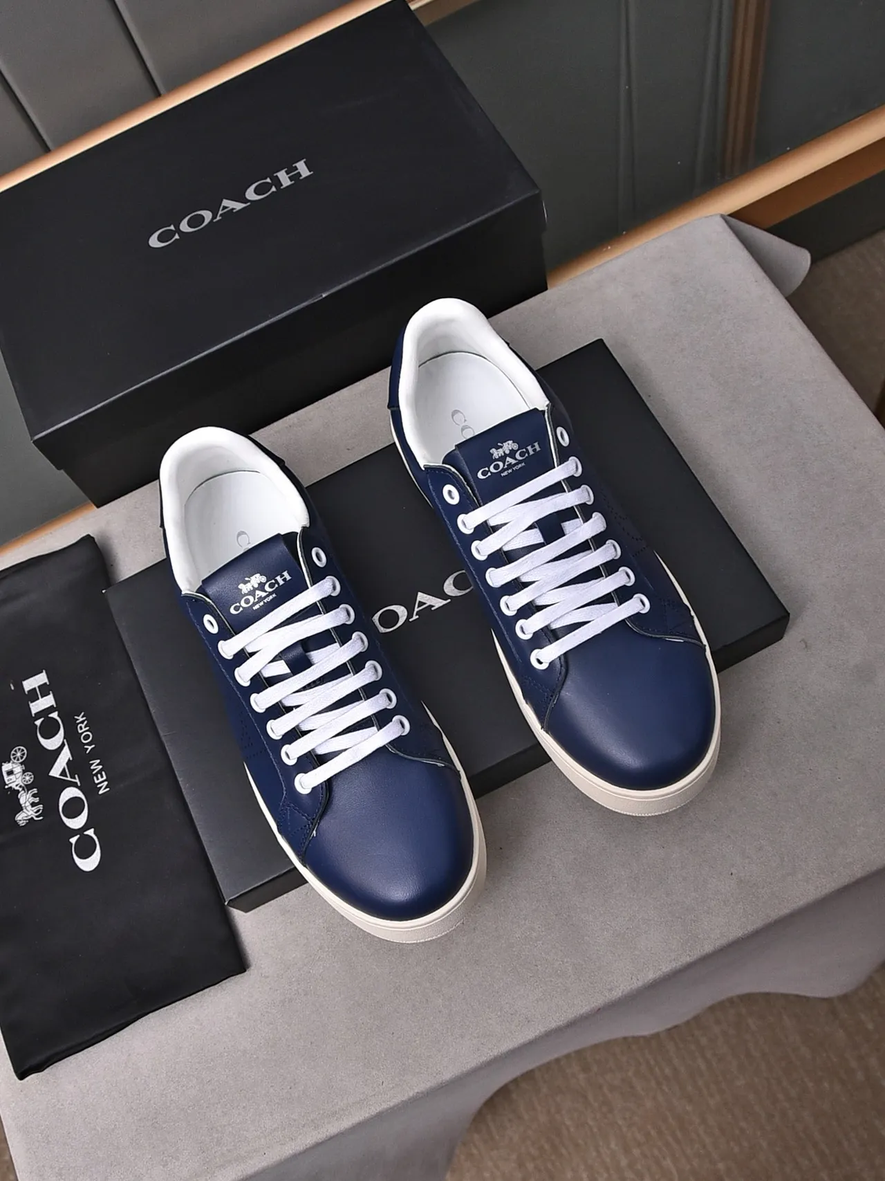 Coach Navy Leather Perforated Logo Lifestyle Sneakers