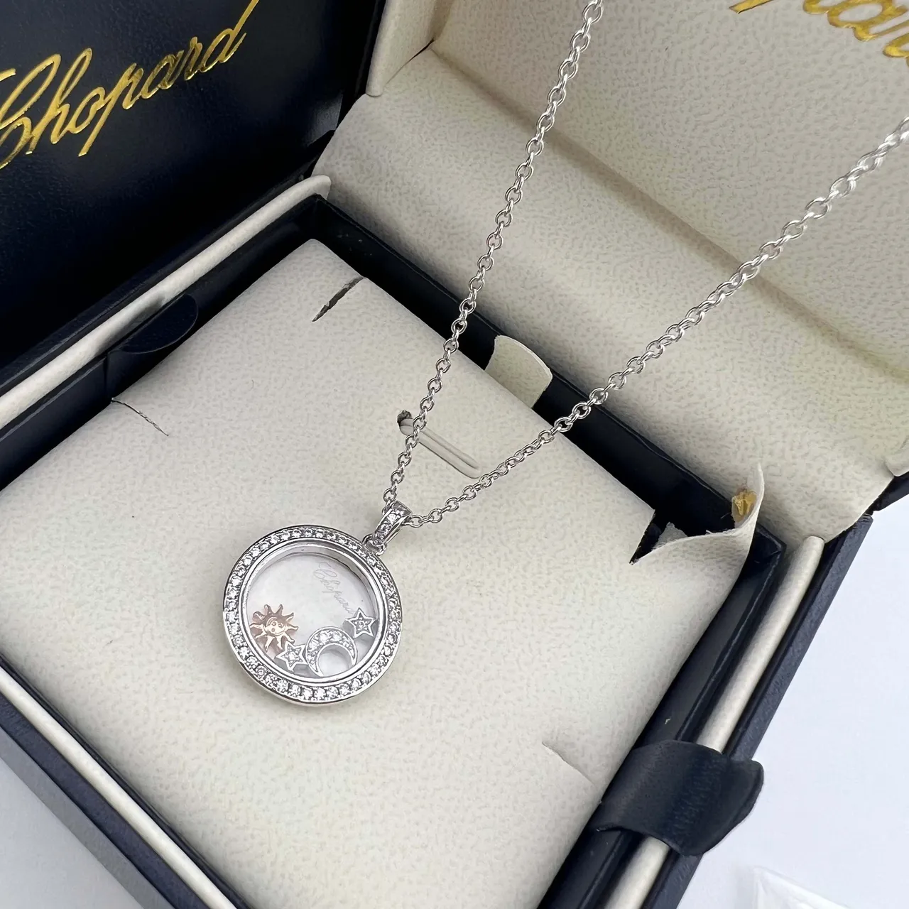 Chopard Silver Gold Circular Locket Pendant Floating Charm Motif Necklace