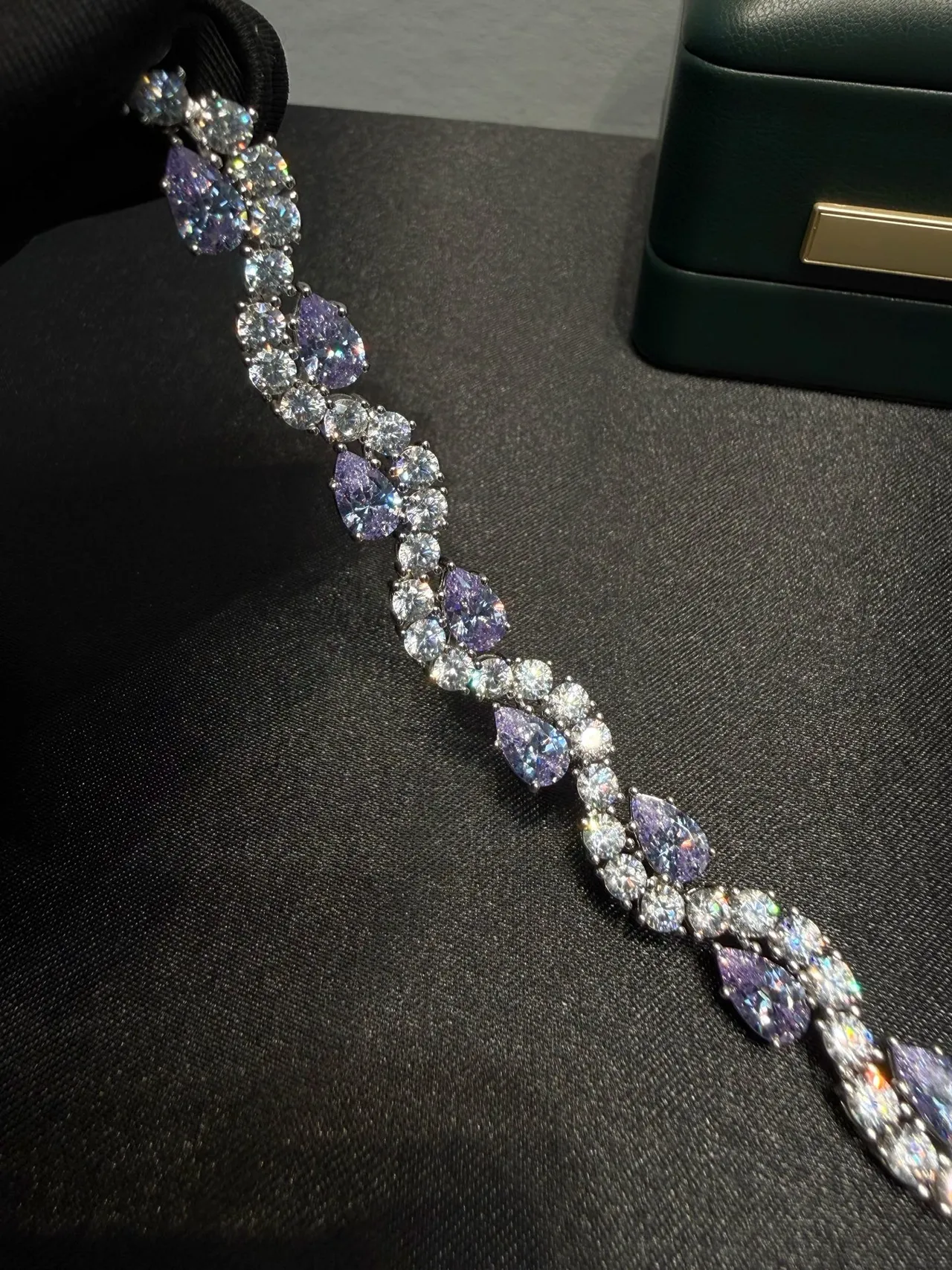 Silver Purple Multi-Strand Teardrop-Cut Stones Necklace