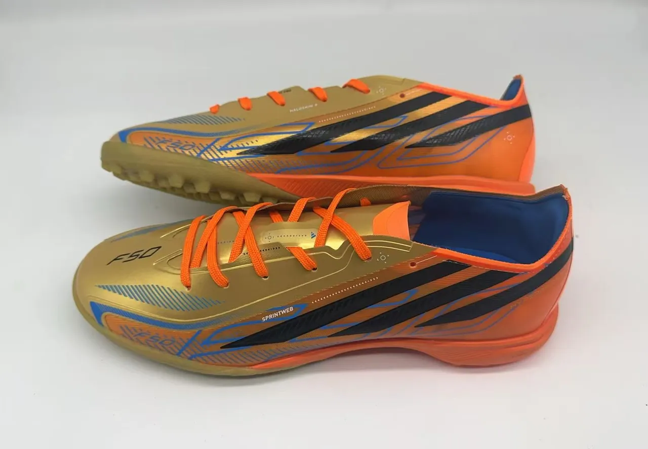 Adidas F50 Gold Orange Metallic Synthetic Upper Laces And Midsole Turf Soccer Shoes