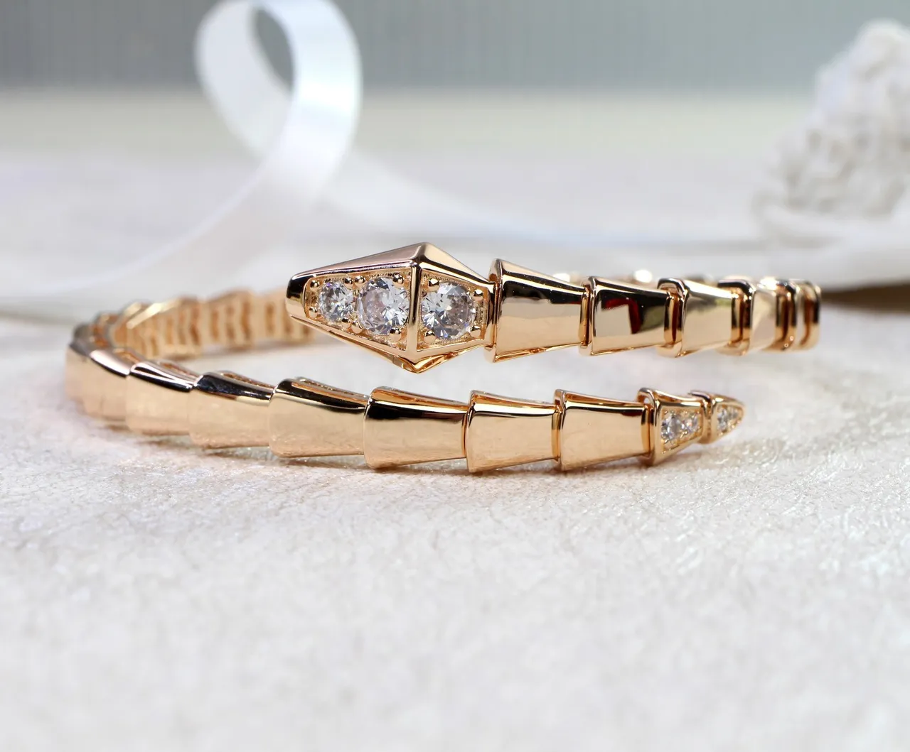 Bvlgari Serpenti Rose Gold Pavé Diamond Snake Bracelet