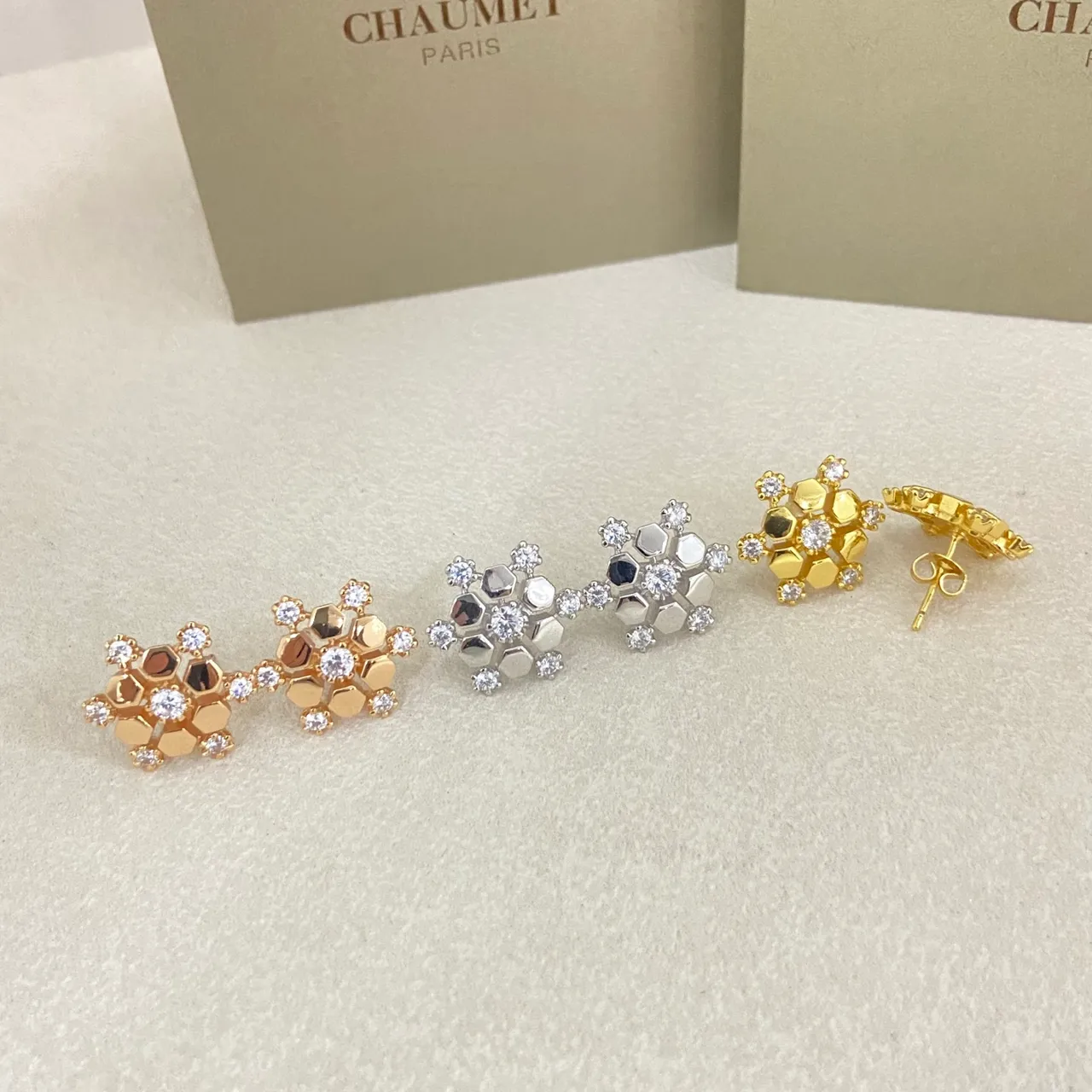 Chaumet Bee My Love Honeycomb Pavé Crystal Stud Earrings
