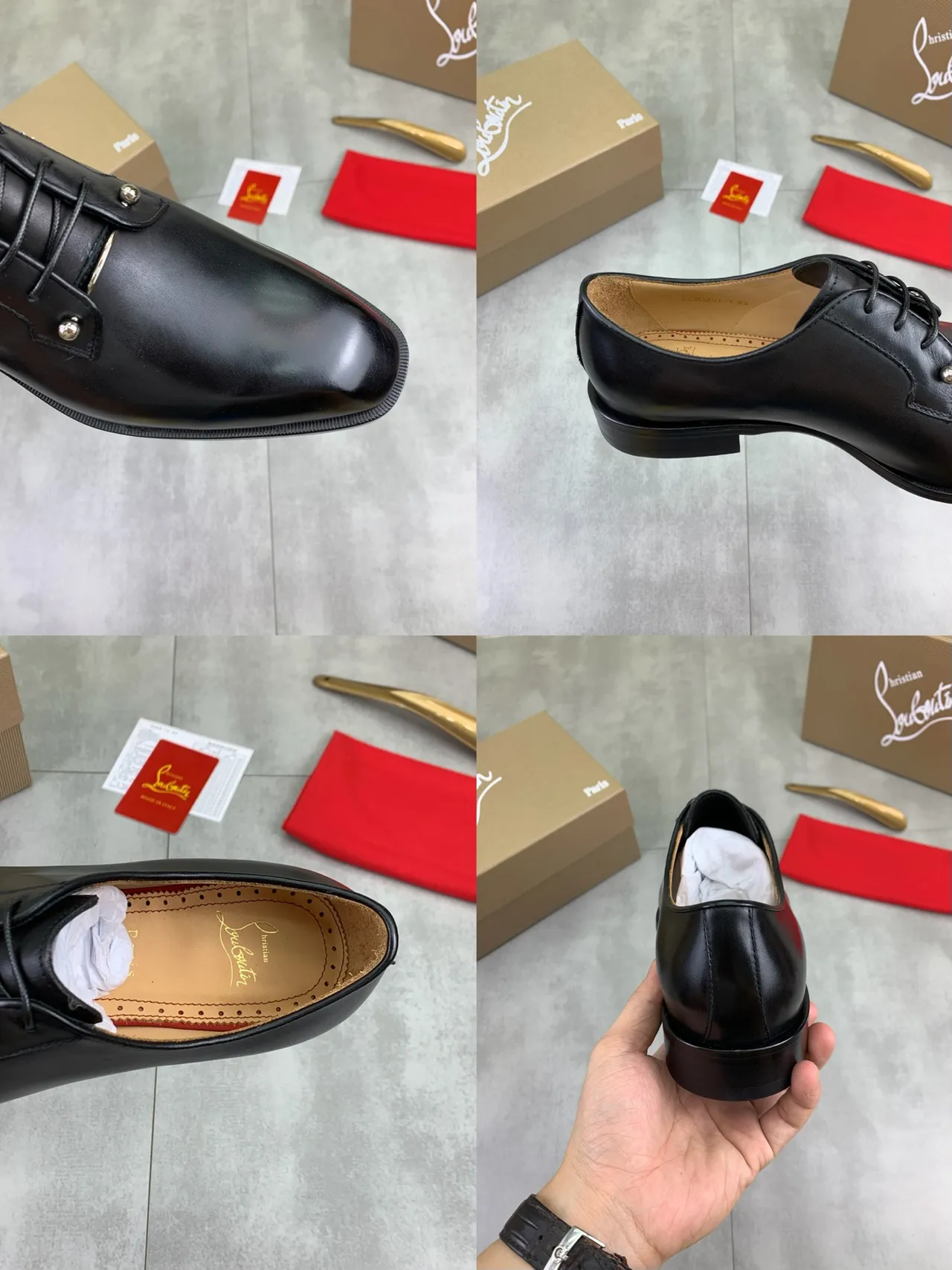 Christian Louboutin Black Beige Glossy Leather Cap Toe Oxford Shoes