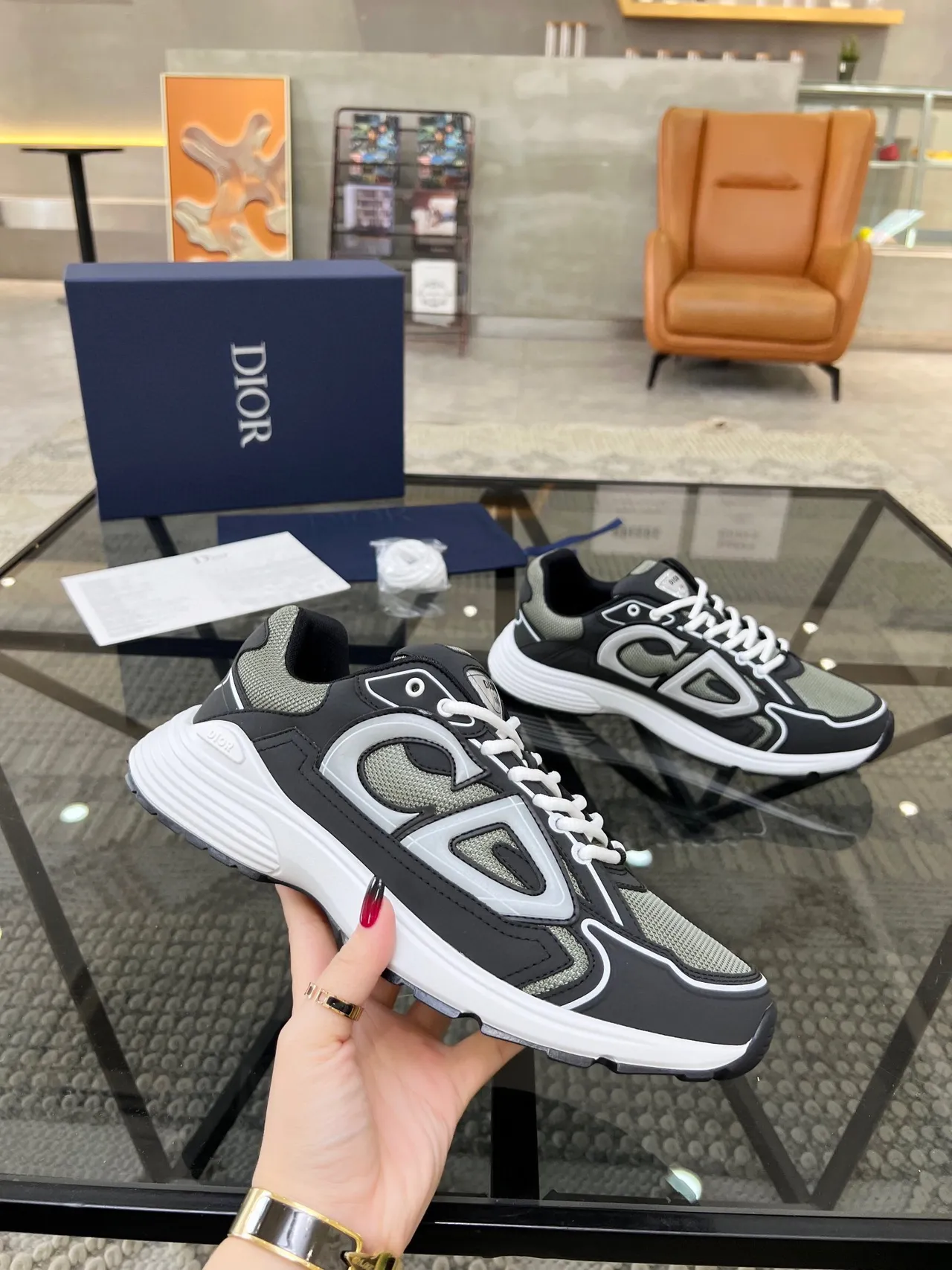 Dior B27 Black Gray White Chunky Sneakers