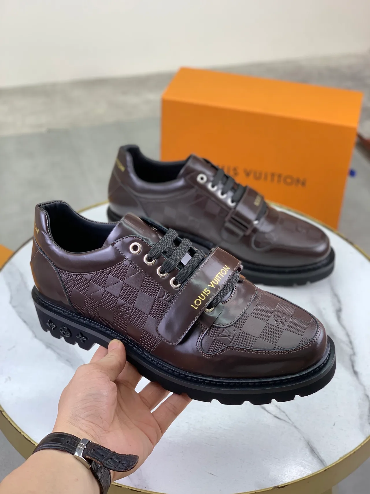 Louis Vuitton Run Away Brown Damier Graphite Lace-Up Strap Casual Shoes