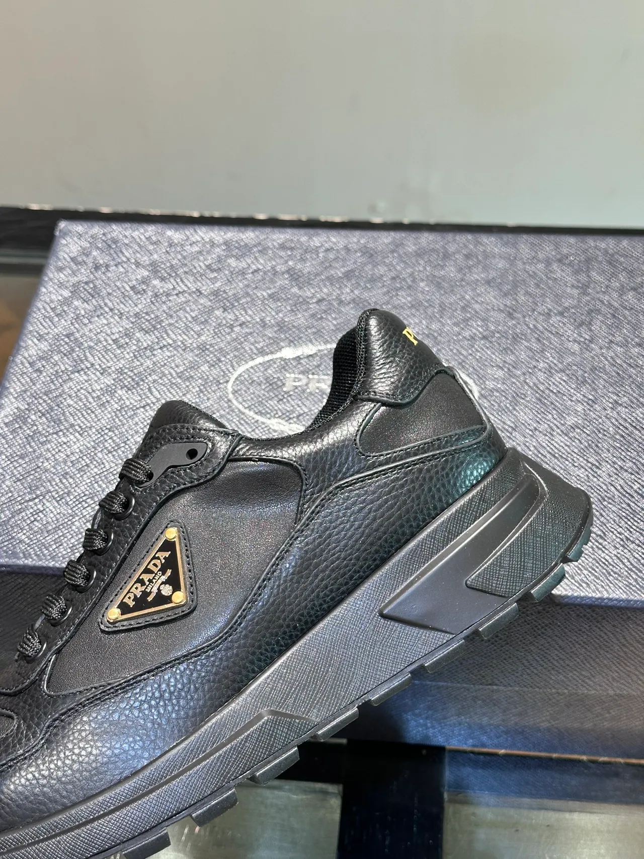 Prada Cloudbust Black Leather Triangular Logo Chunky Sneakers