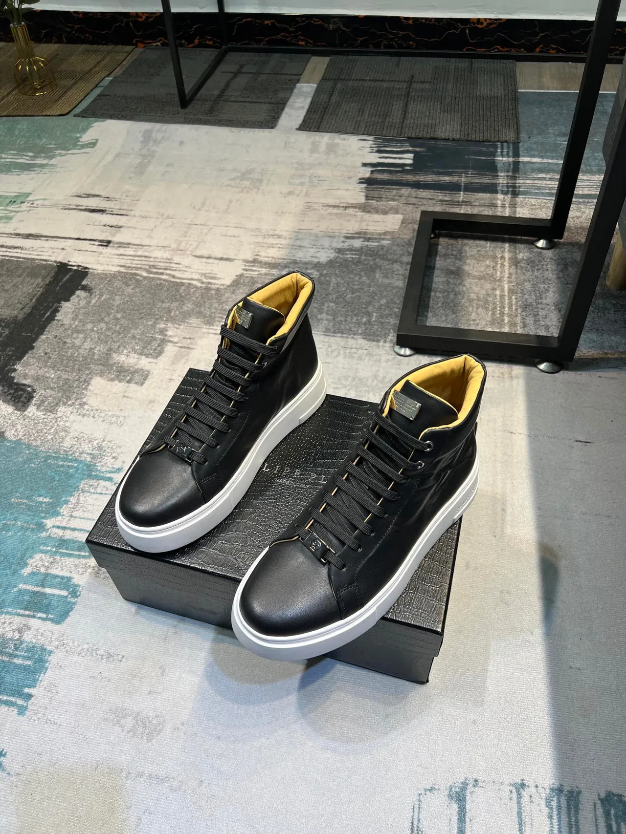 Philipp Plein Black White High-Top Leather Upper Lifestyle Sneakers