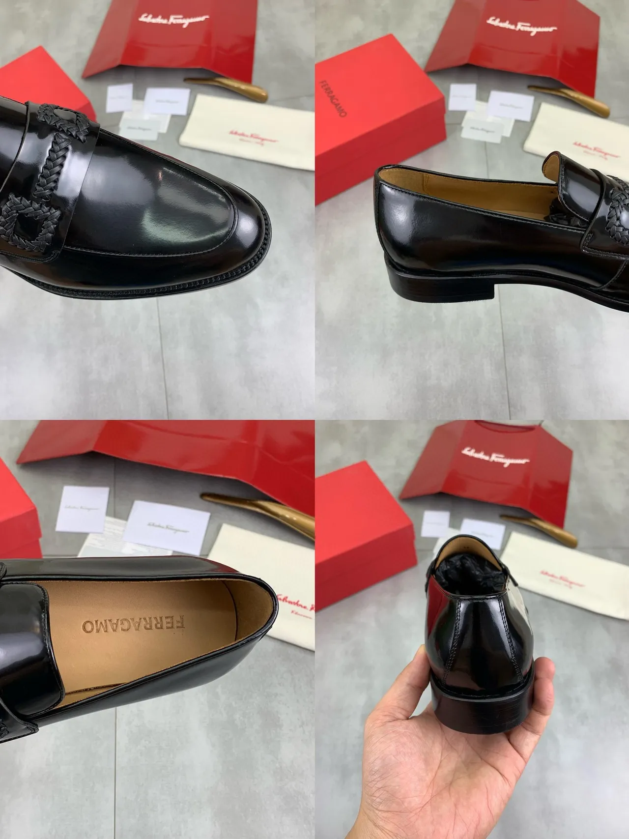 Salvatore Ferragamo Gancini Loafer Black Patent Leather Loafers