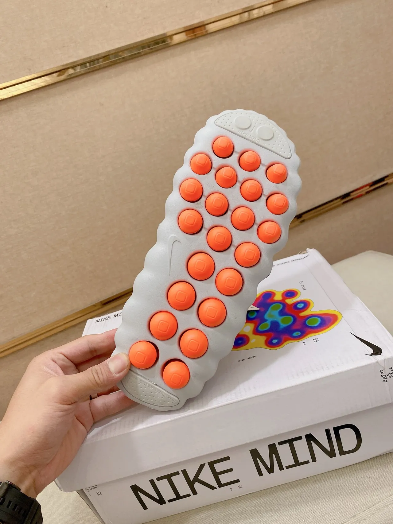 Nike Mind Orange White Molded Wavy Sole Perforated Strap Upper Slippers