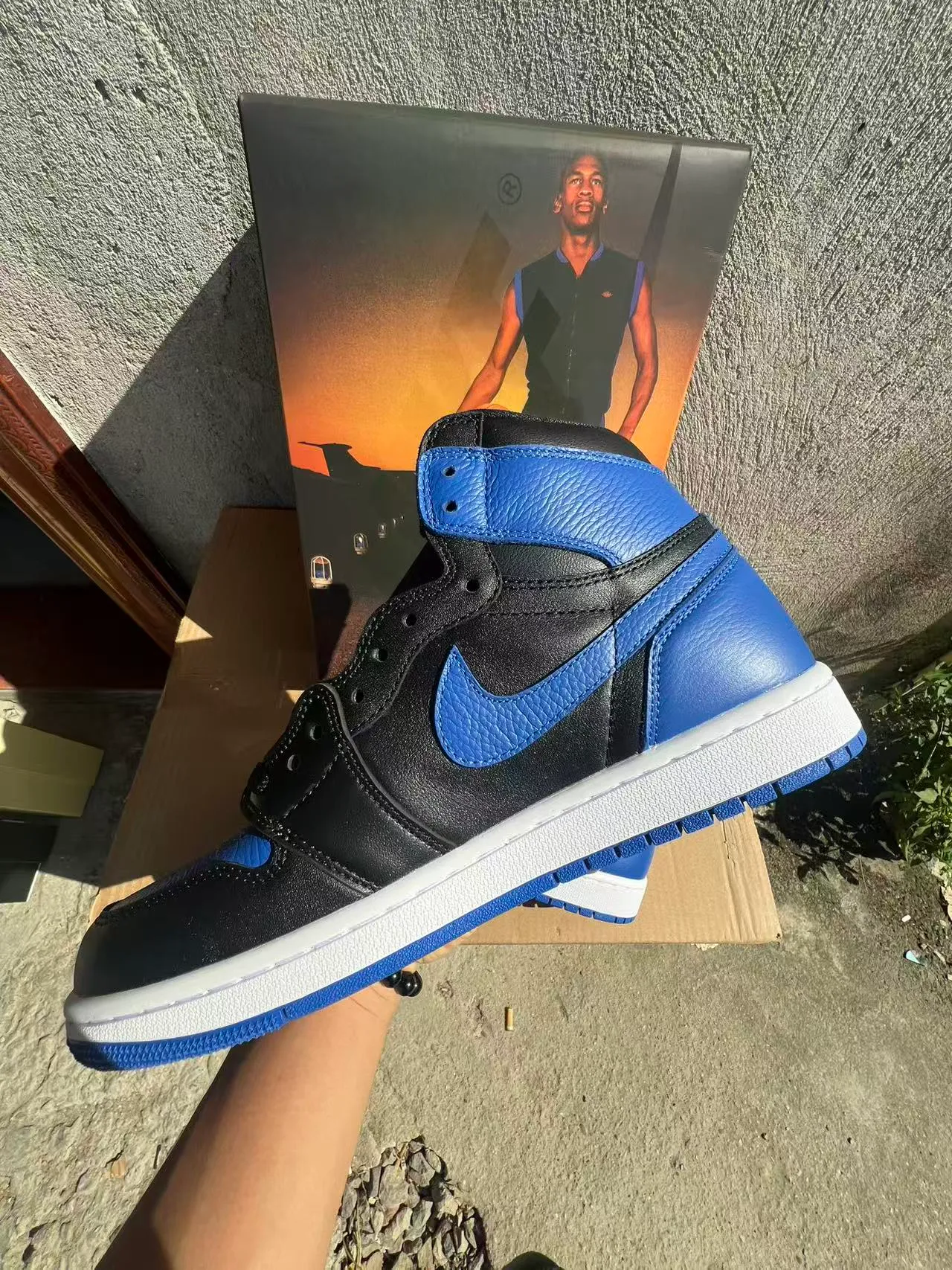 Air Jordan 1 Black Royal Blue Leather Basketball Shoes