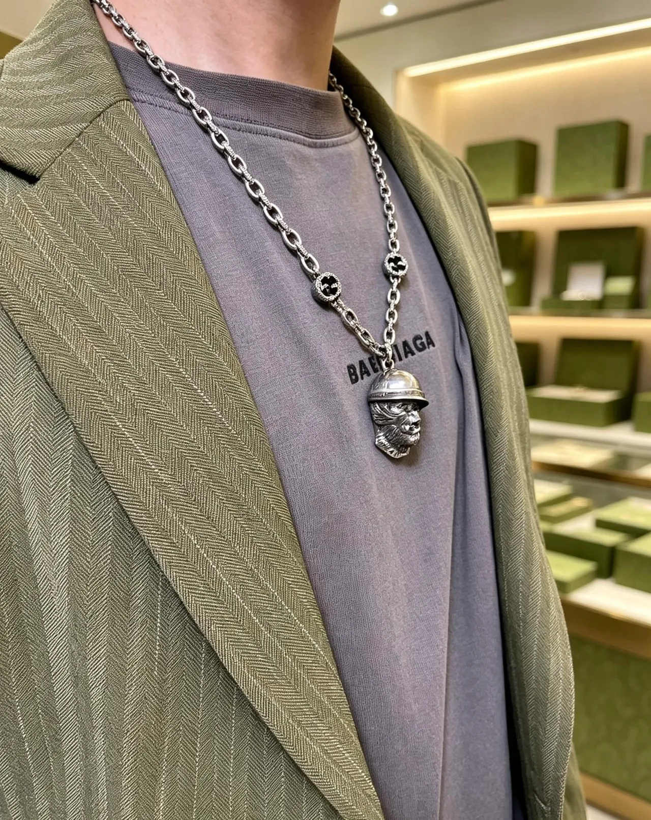 Gucci Sculpted Helmeted Head Pendant Necklace