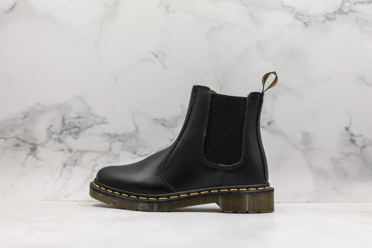 Dr. Martens Black Yellow Smooth Leather Elastic Side Gussets Chelsea Boots