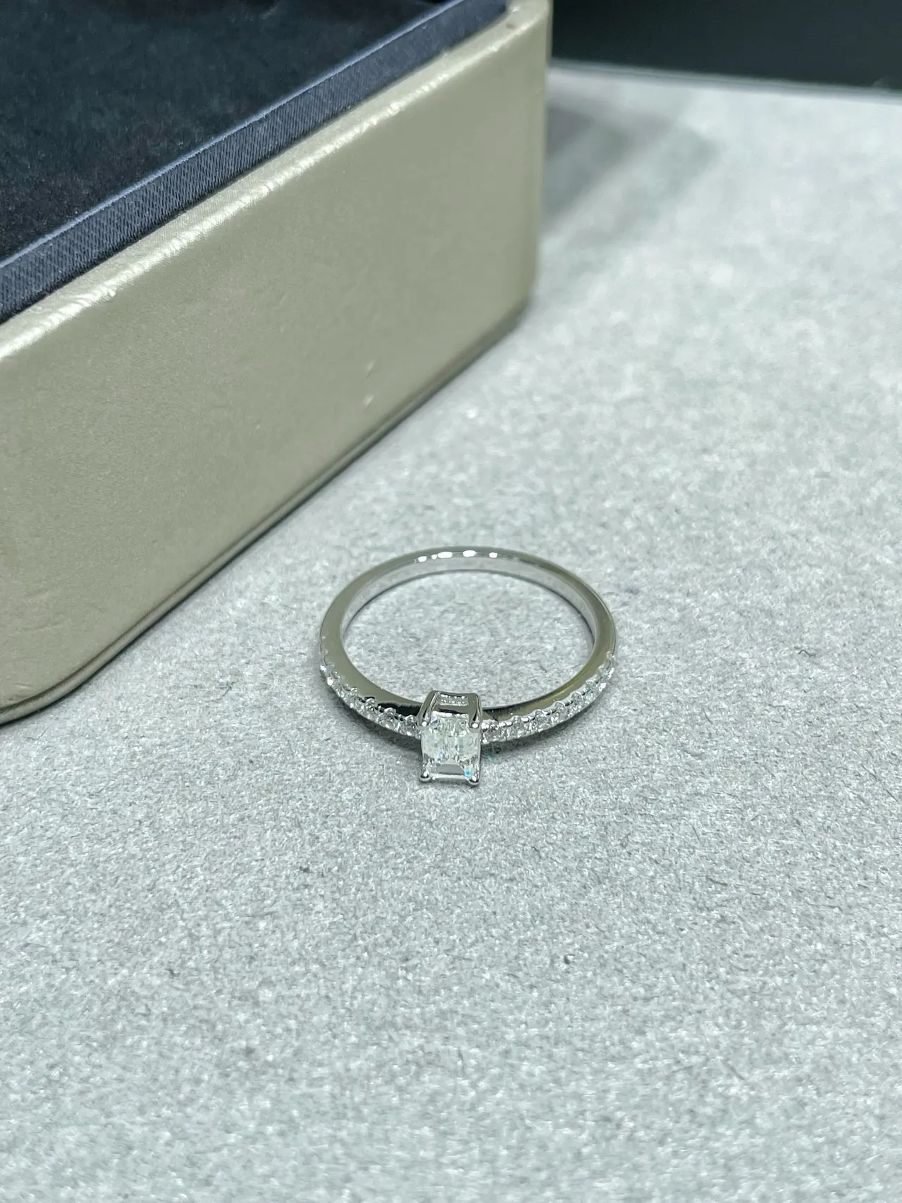 Silver-Tone Emerald-Cut Pavé Band Stackable Rings