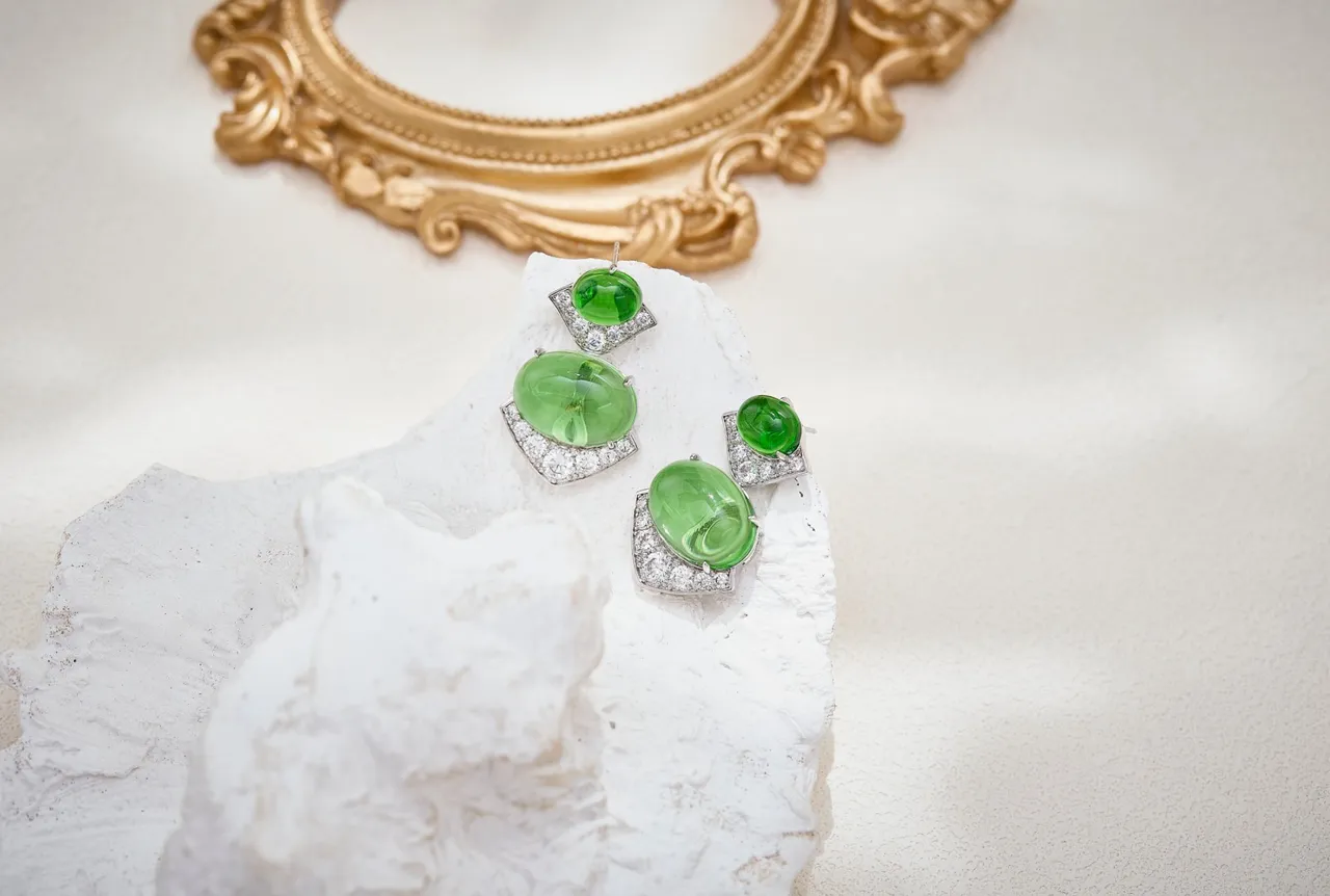 Turquoise Cabochon and Pavé Diamond Drop Earrings