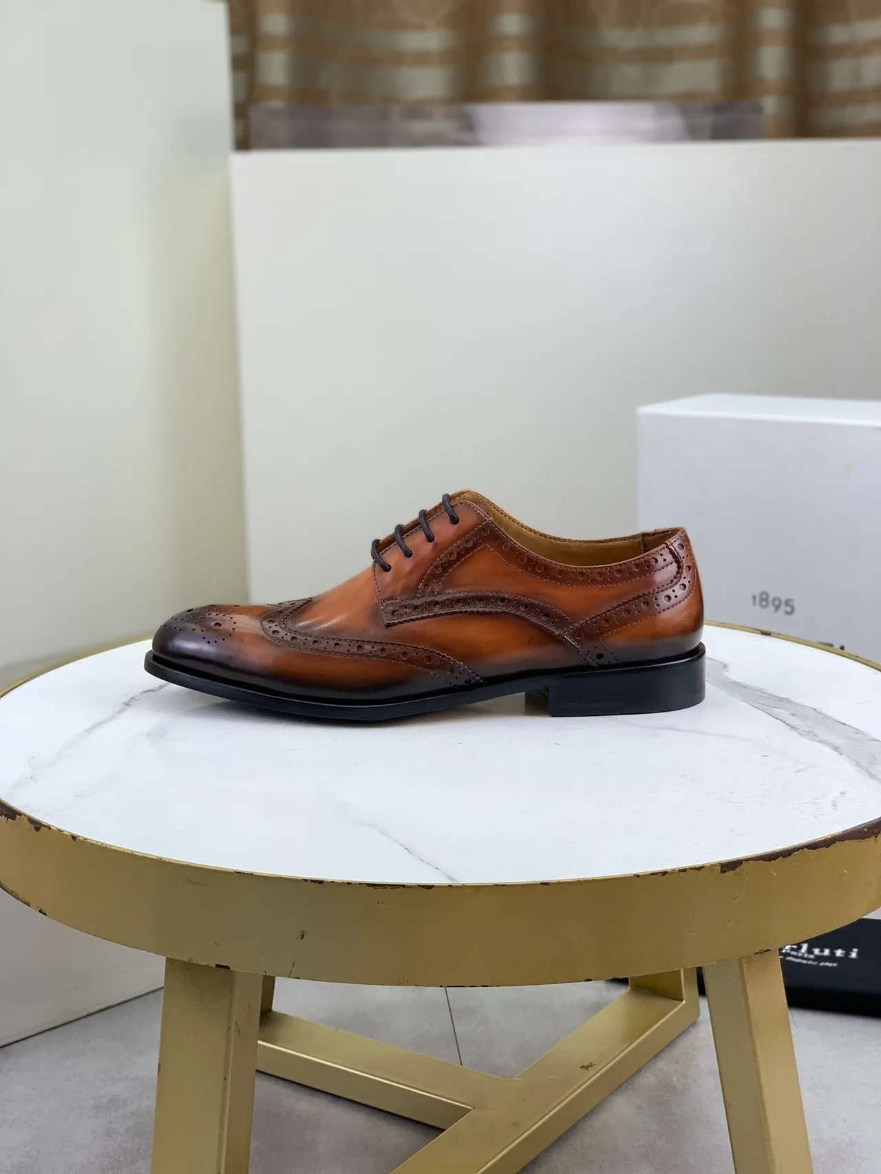 BERLUTI Brown Black Burnished Tan Leather Full Wingtip Brogue