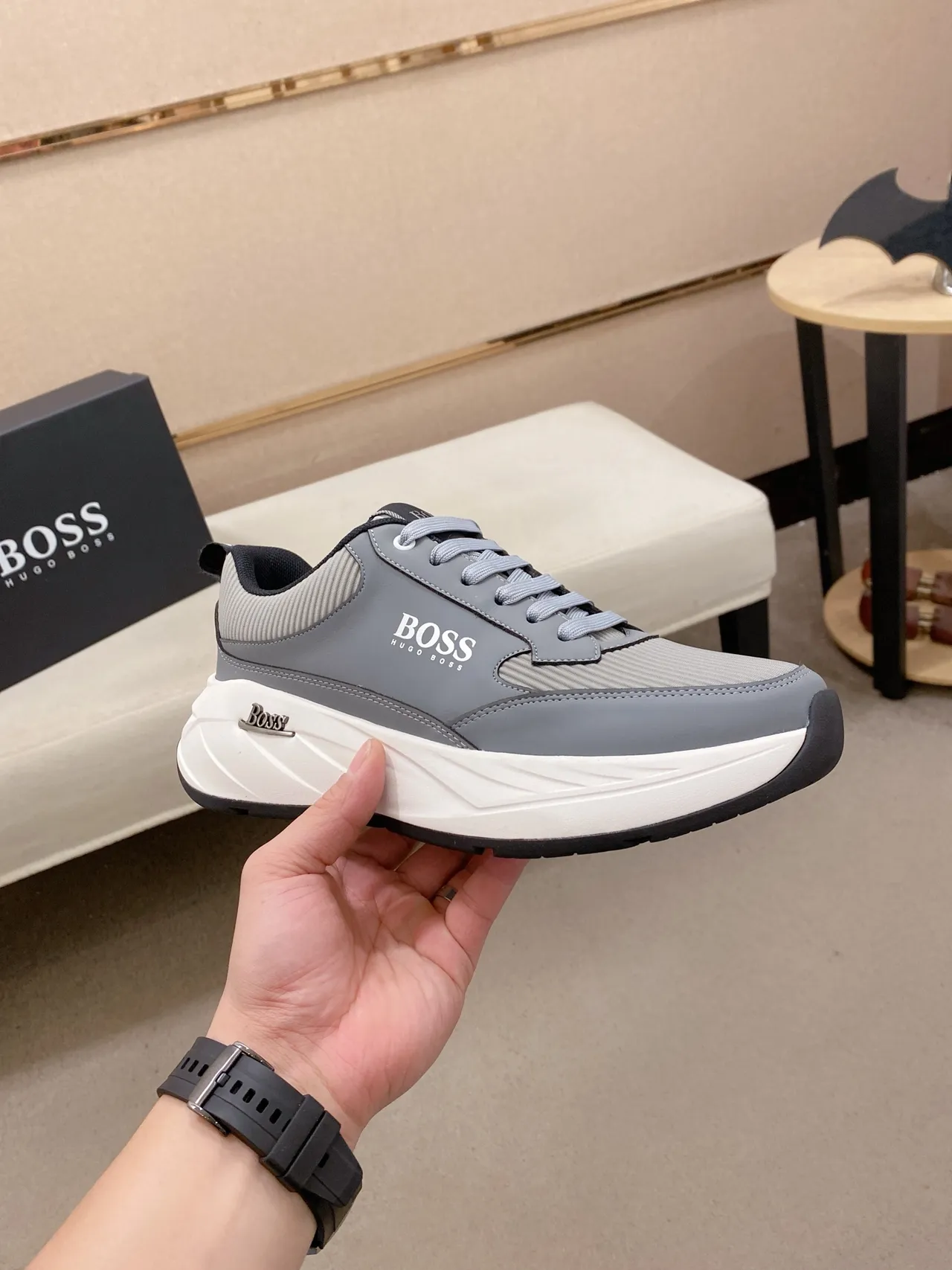 Hugo Boss Gray and White Lifestyle Sneaker