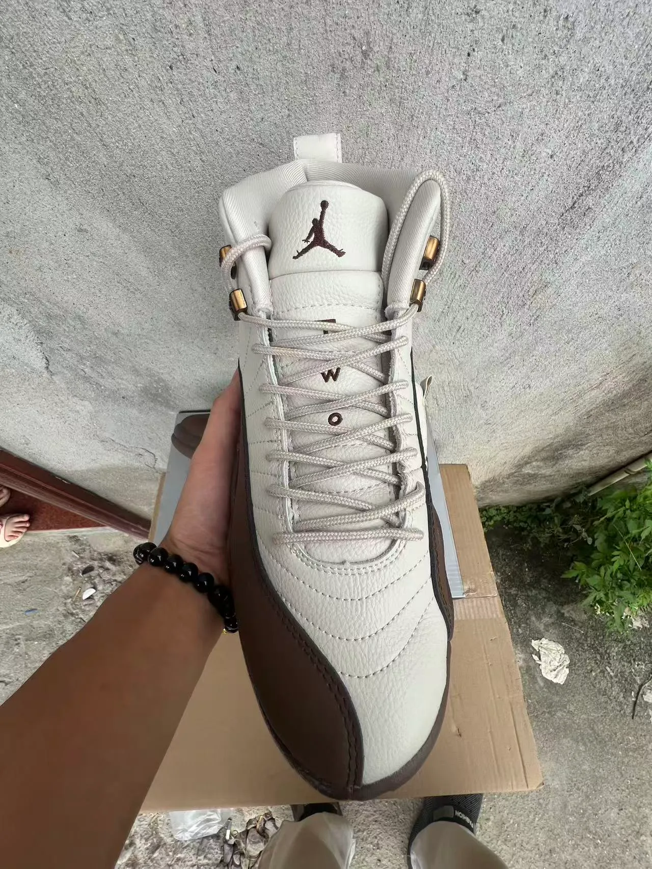 Air Jordan 12 White Brown Quilted Leather Basketball Shoes