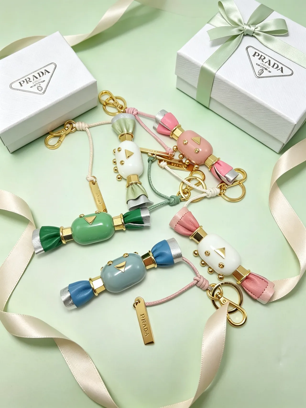 Prada Pink Gold Candy-Shaped Charm Leather Bow Detail Crossbody Bag